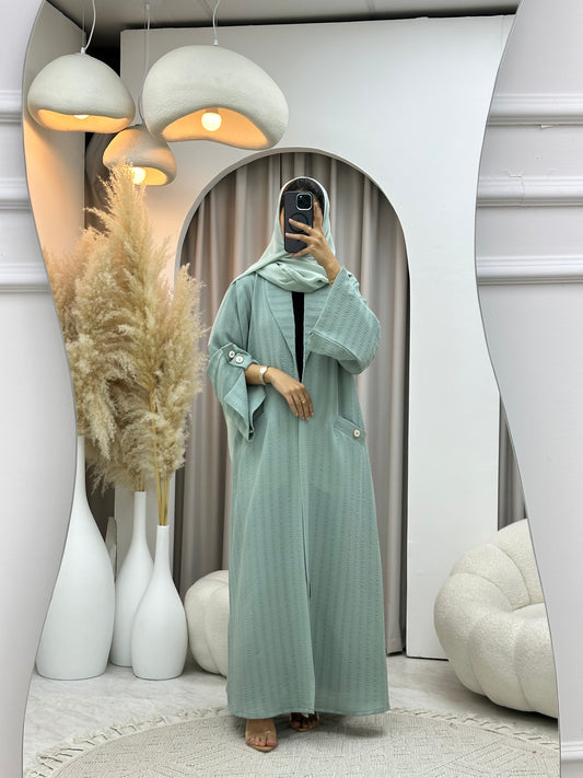 C 0556 Aqua Striped Coat Abaya