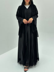 C 1736 Black Crystal Pleated Abaya