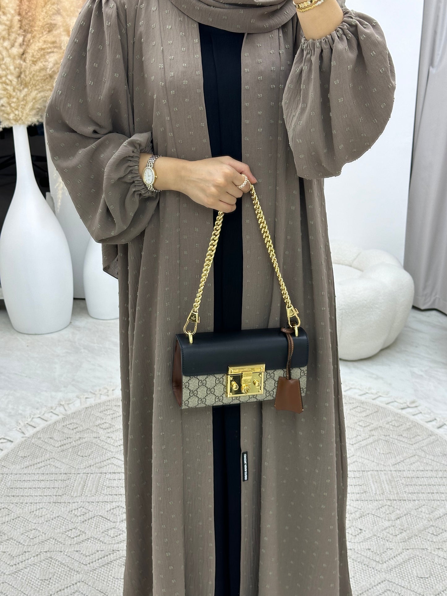 C 0134-01 Tan Dots Abaya