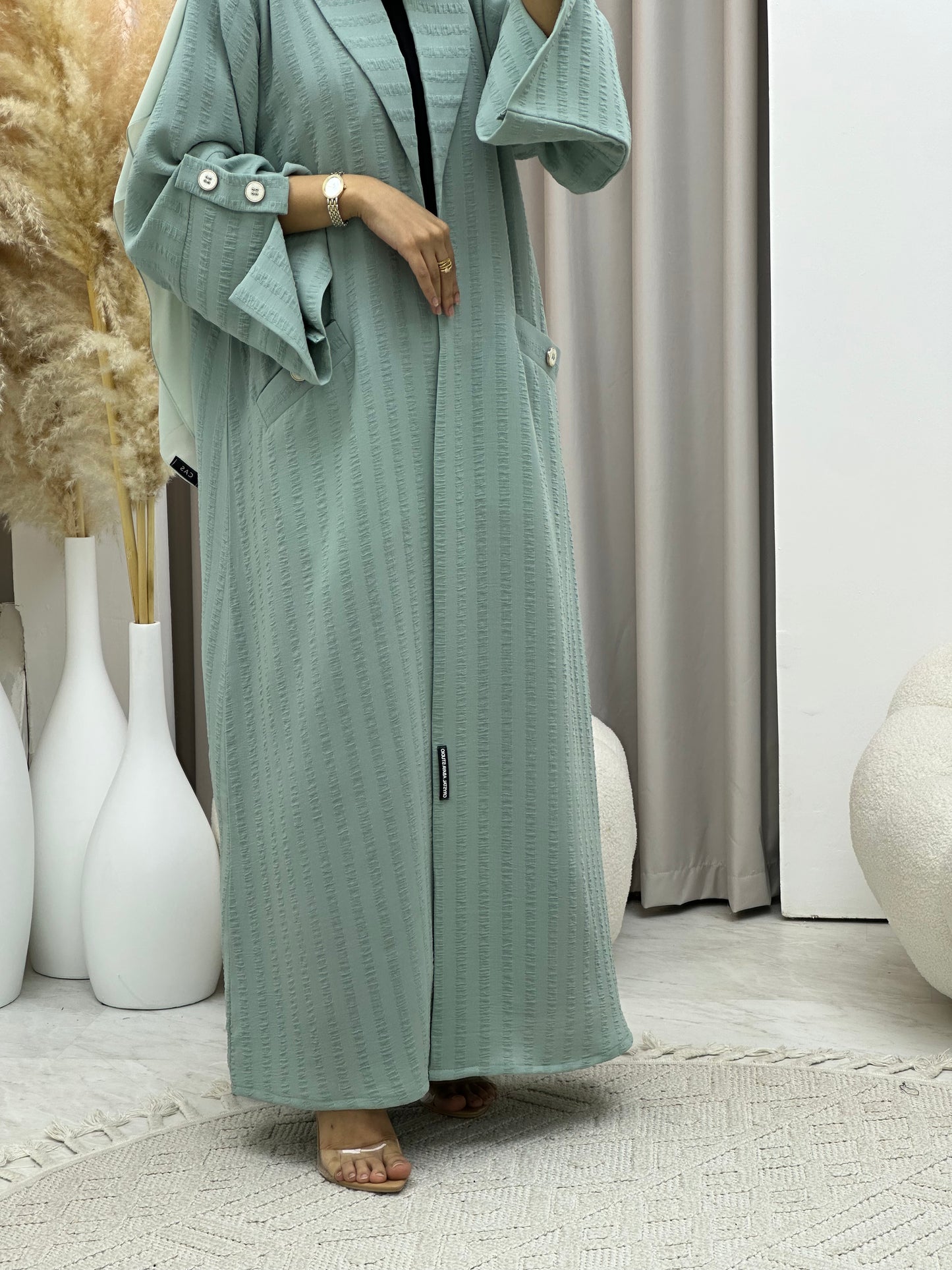 C 0556 Aqua Striped Coat Abaya