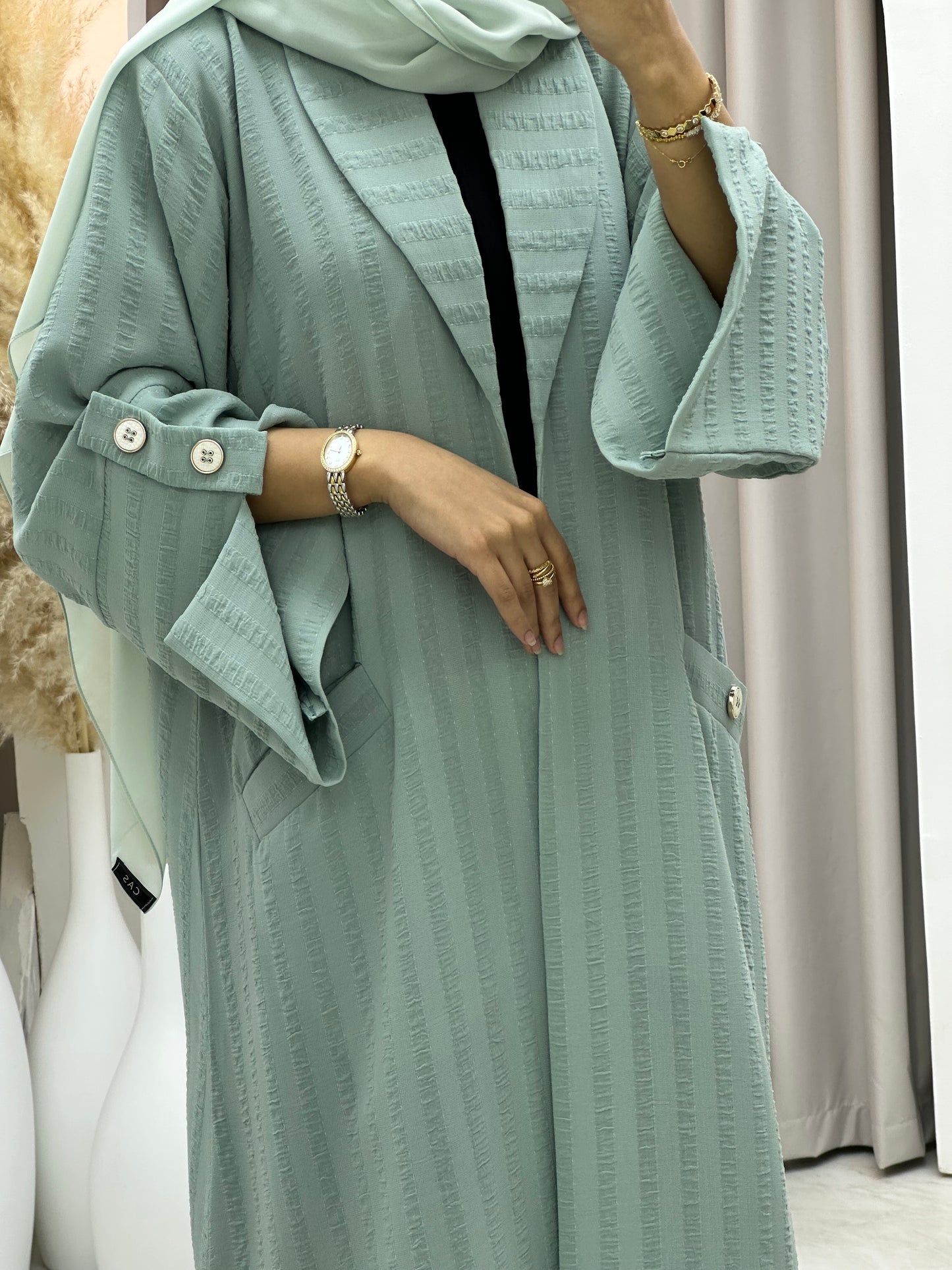 C 0556 Aqua Striped Coat Abaya