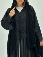 C 1736 Black Crystal Pleated Abaya
