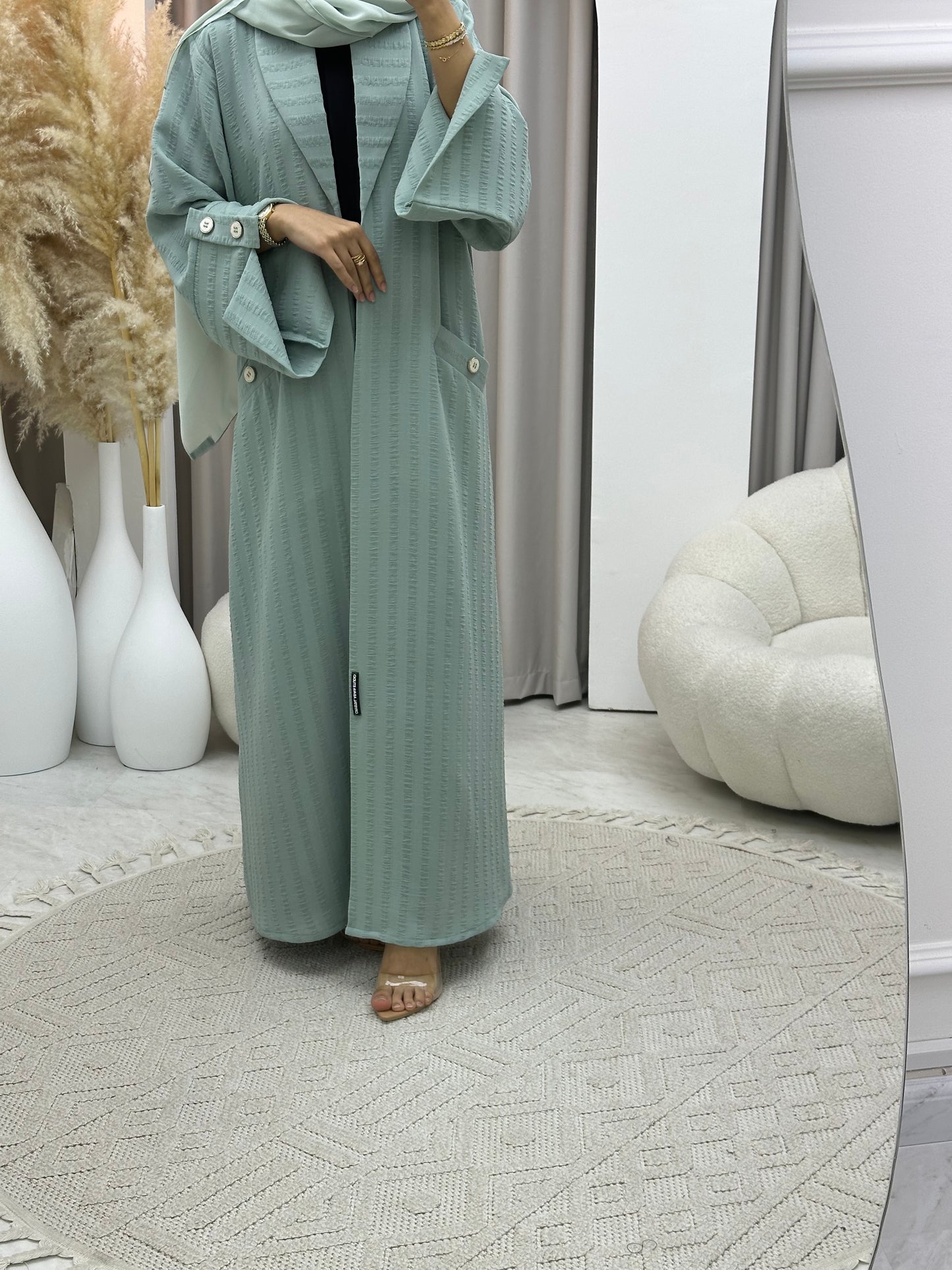 C 0556 Aqua Striped Coat Abaya