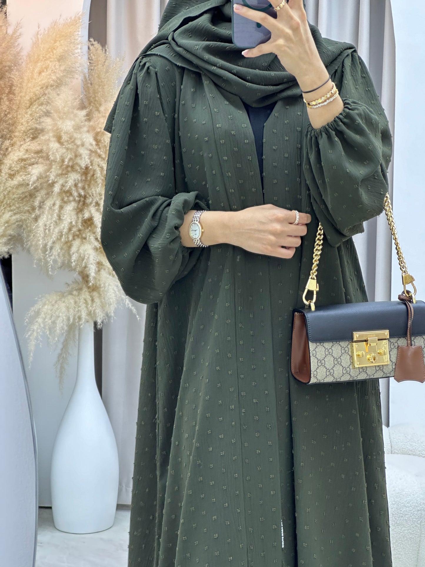 C 0134-02 Olive Dots Abaya