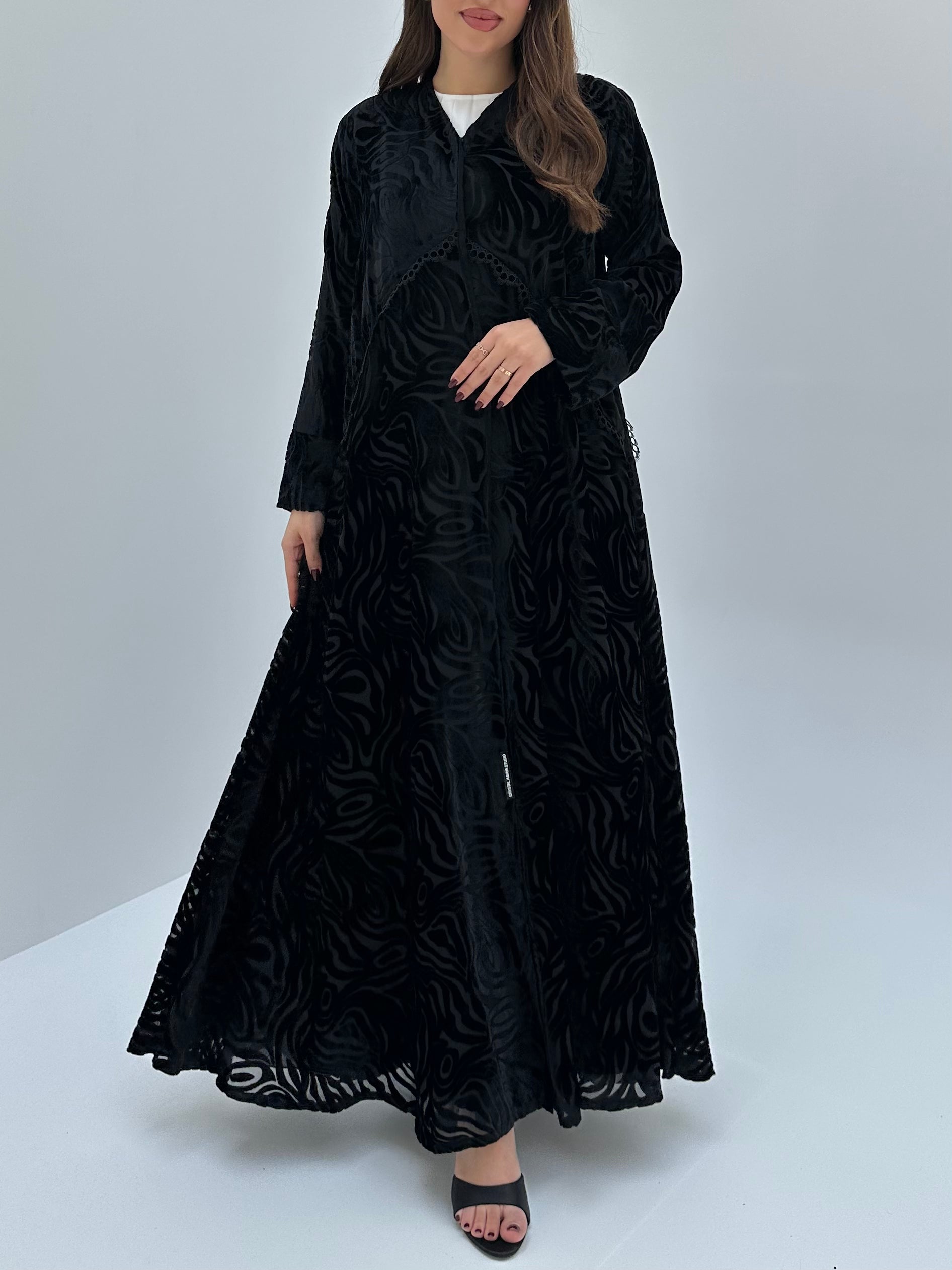 C 1739 Black Velvet Lace Abaya
