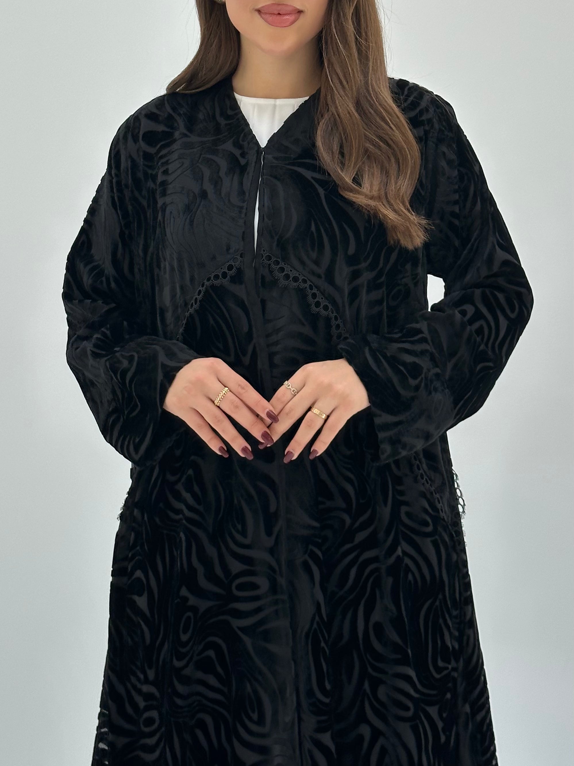 C 1739 Black Velvet Lace Abaya