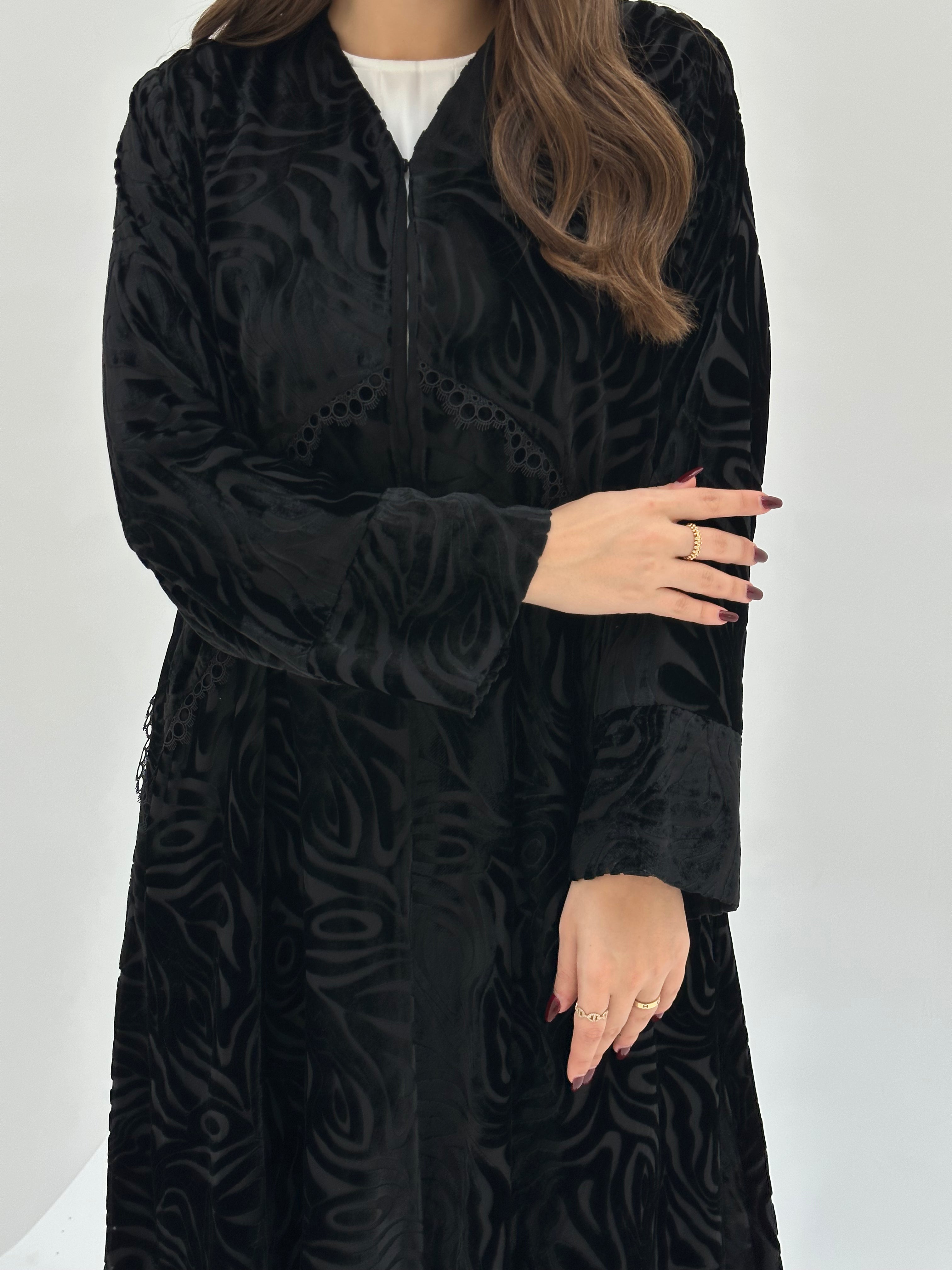 C 1739 Black Velvet Lace Abaya
