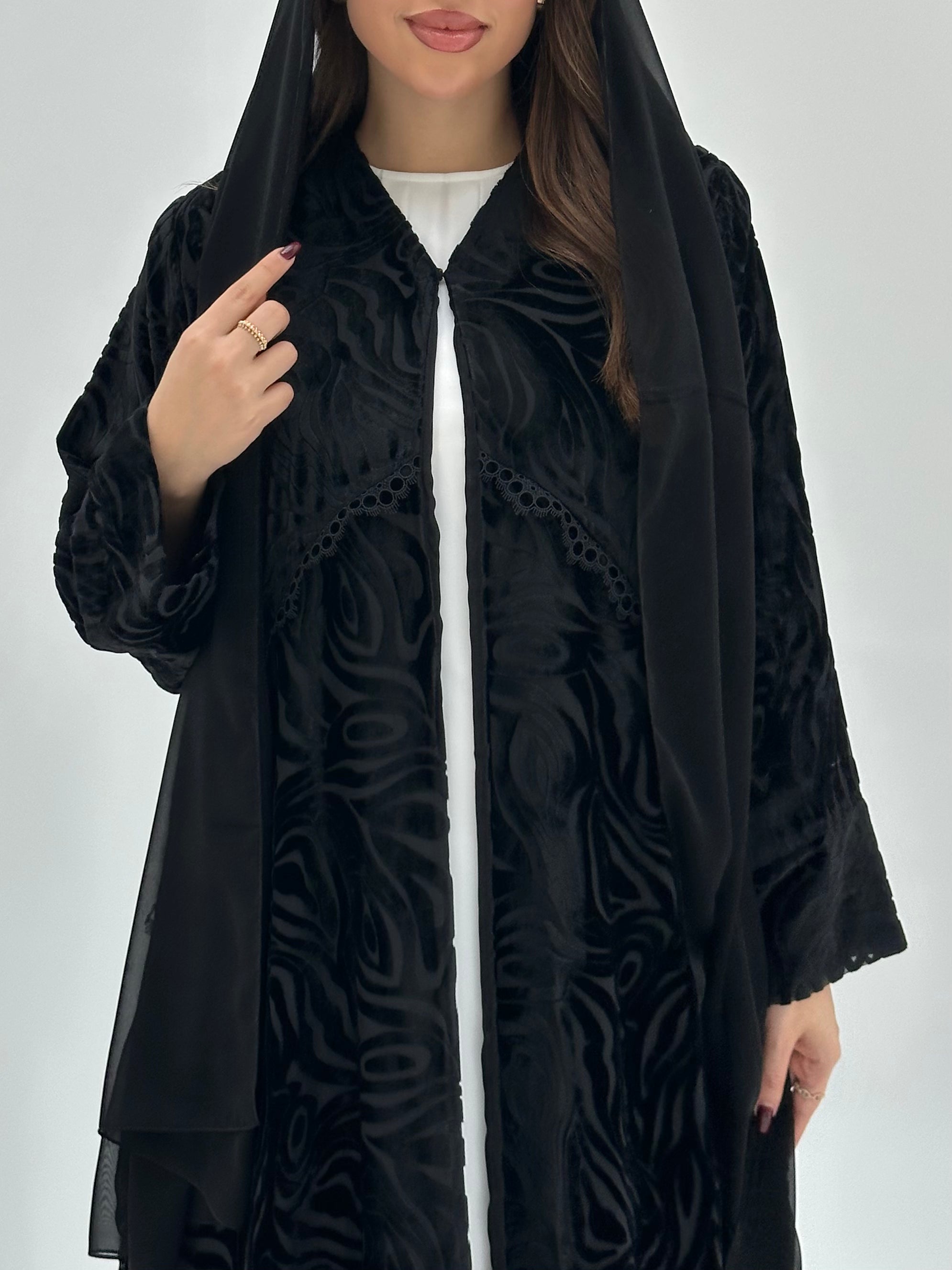 C 1739 Black Velvet Lace Abaya