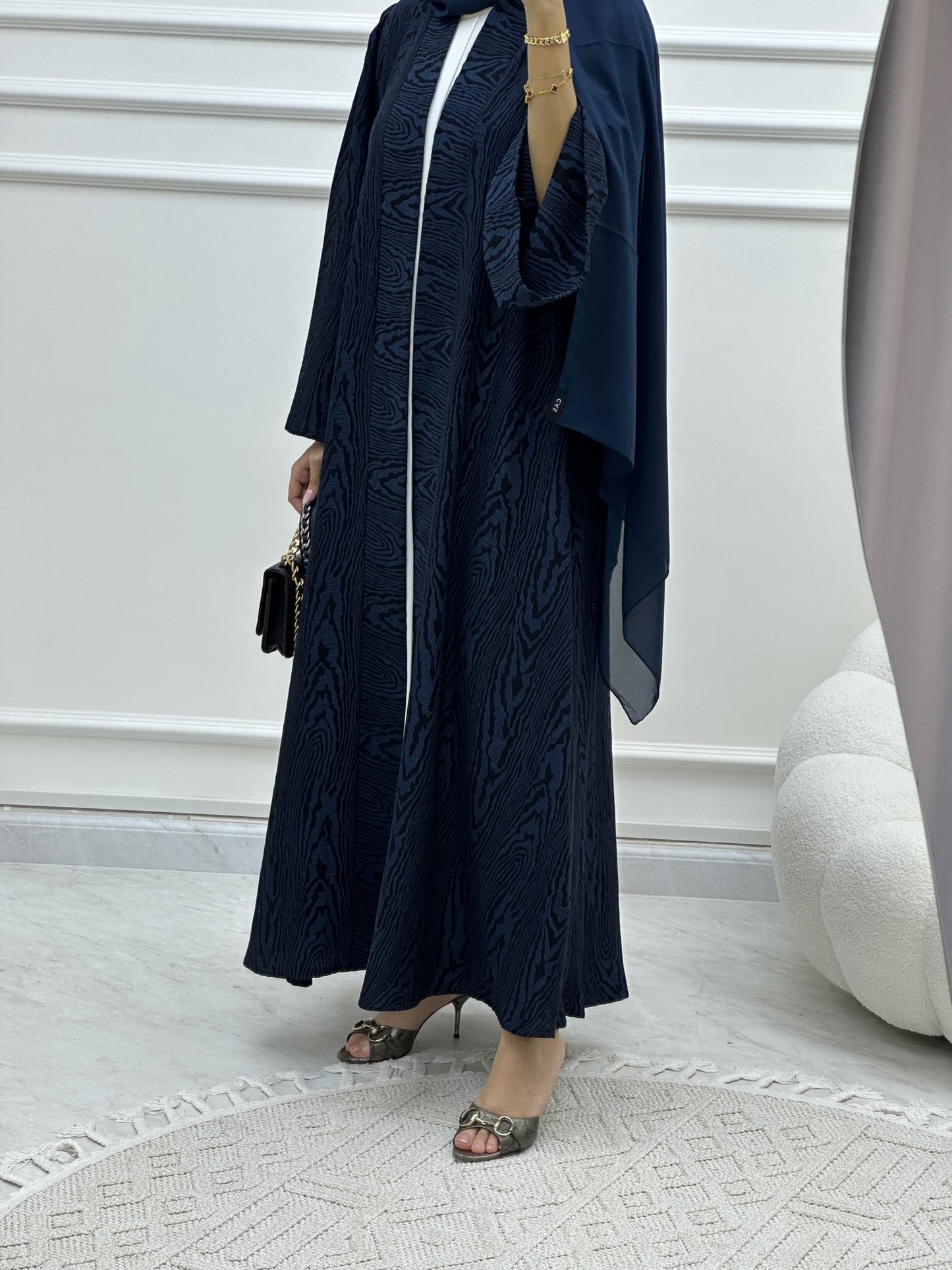 C Swirl Bisht Budget Blue Abaya