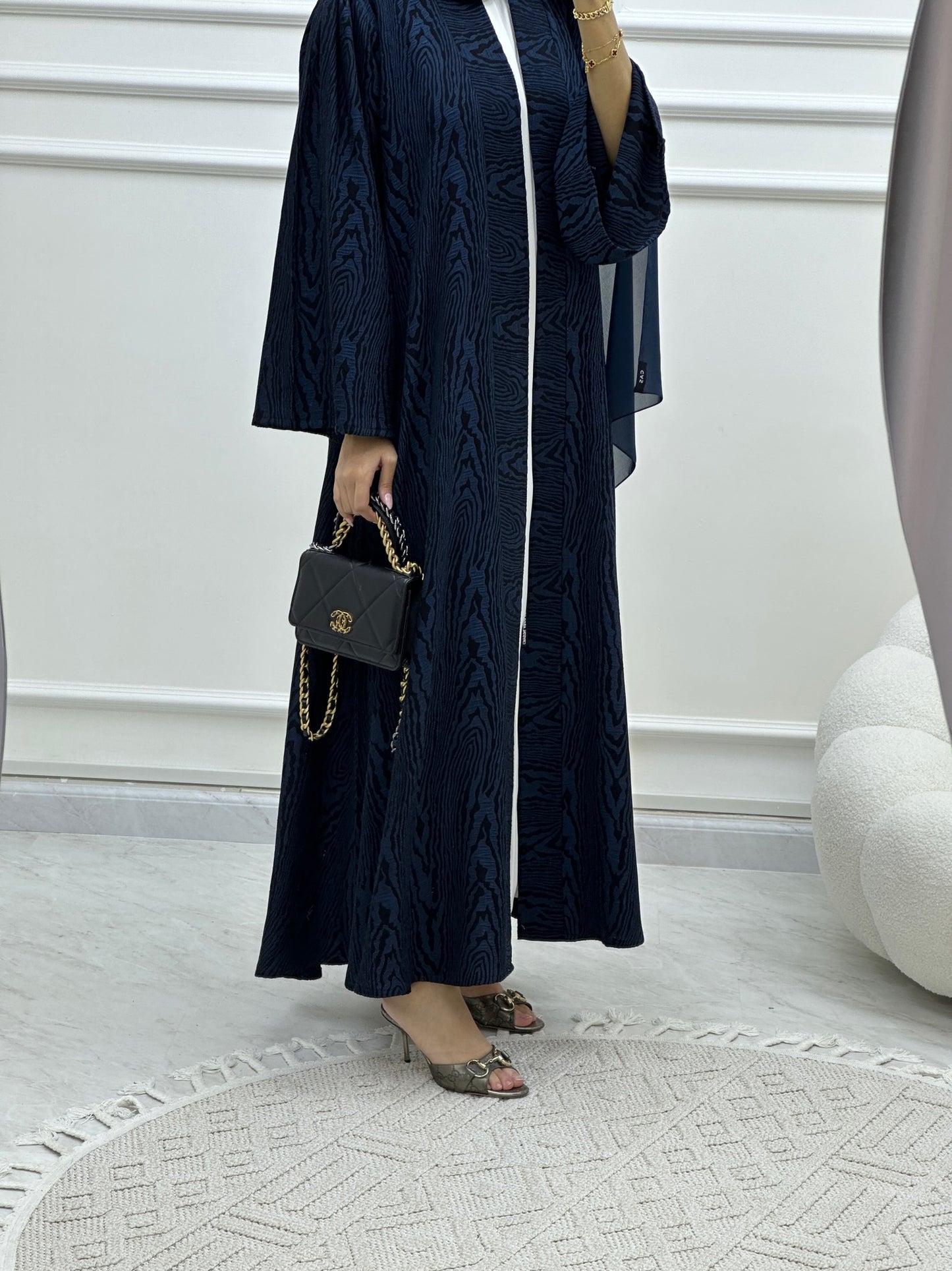 C Swirl Bisht Budget Blue Abaya