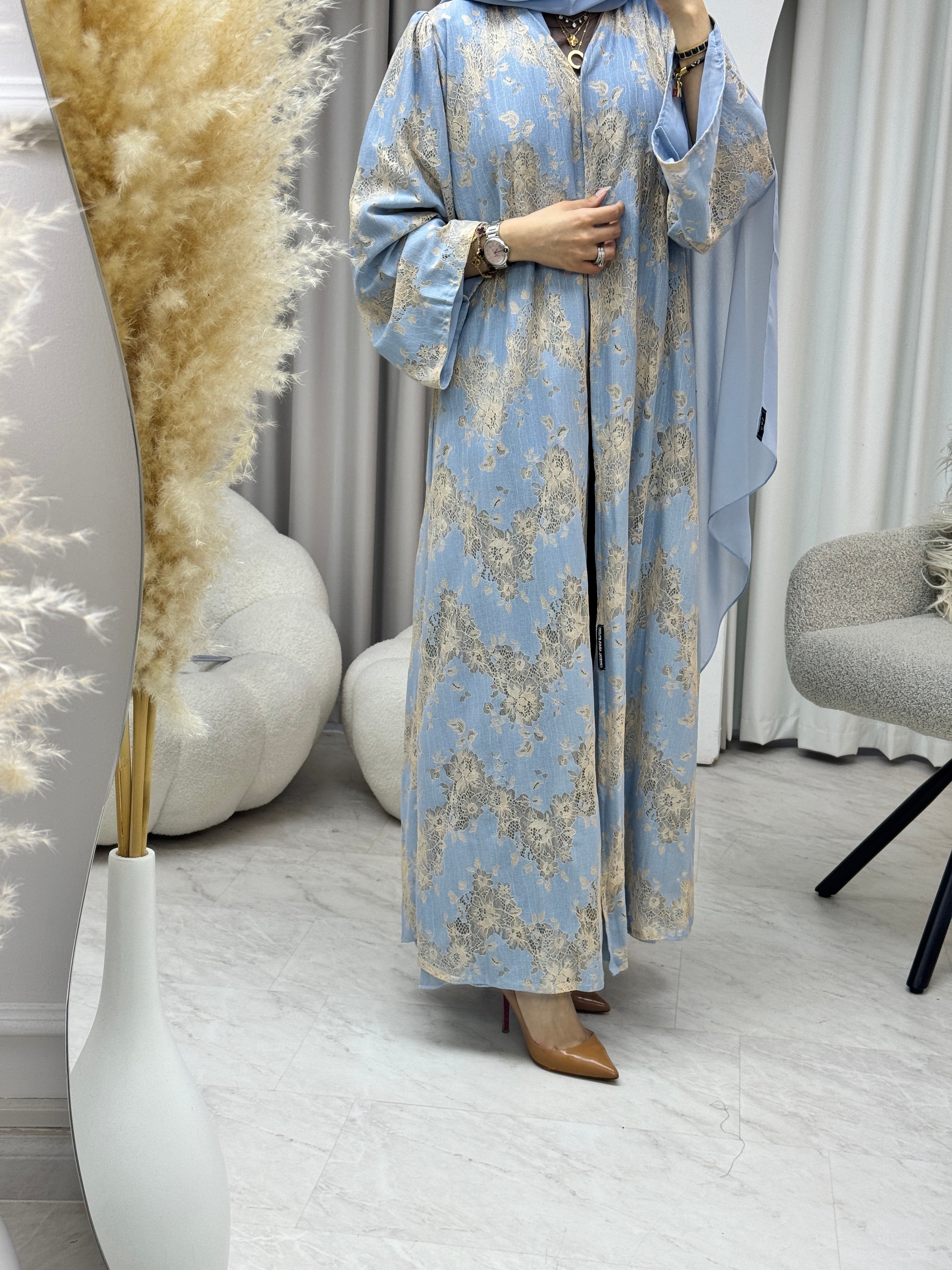 C 1282 Powder Blue Dantel Abaya