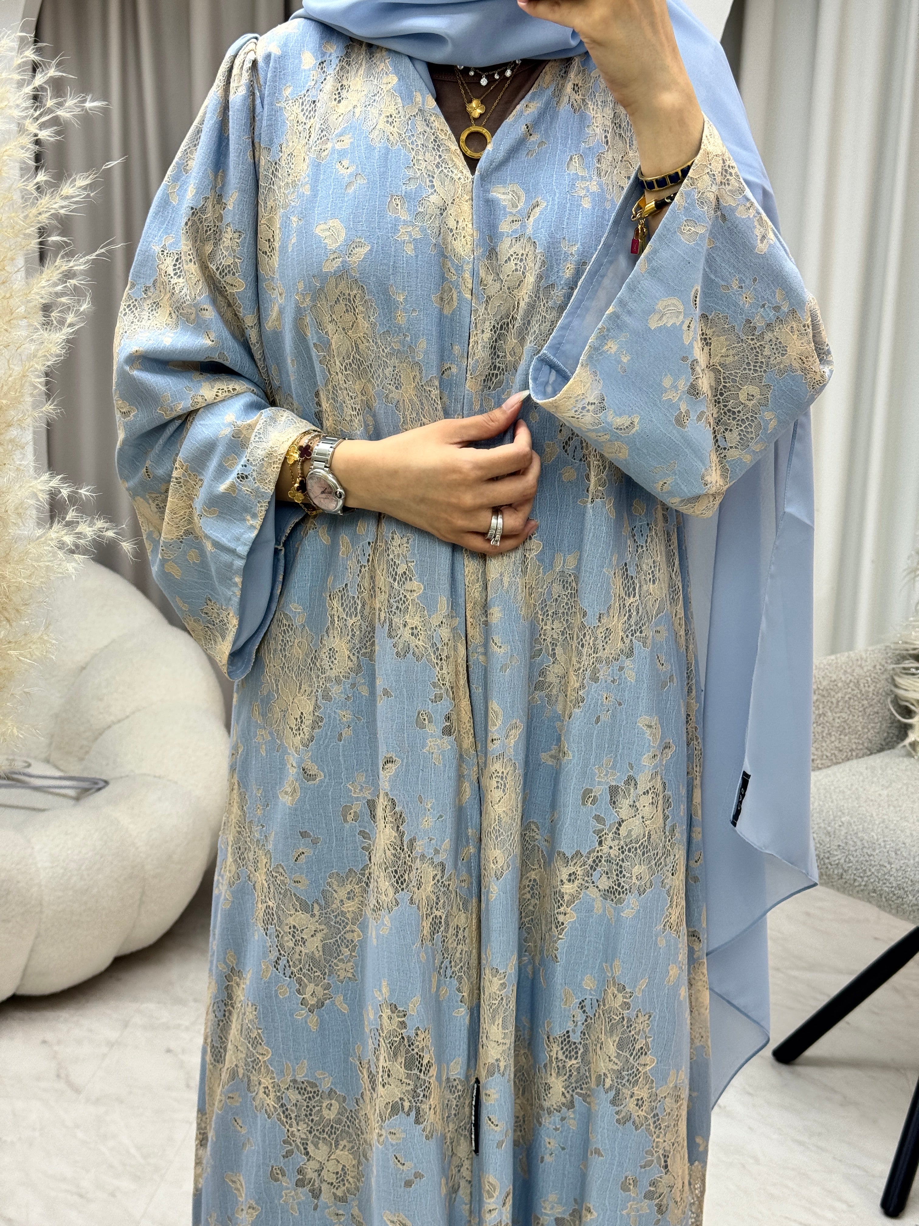 C 1282 Powder Blue Dantel Abaya