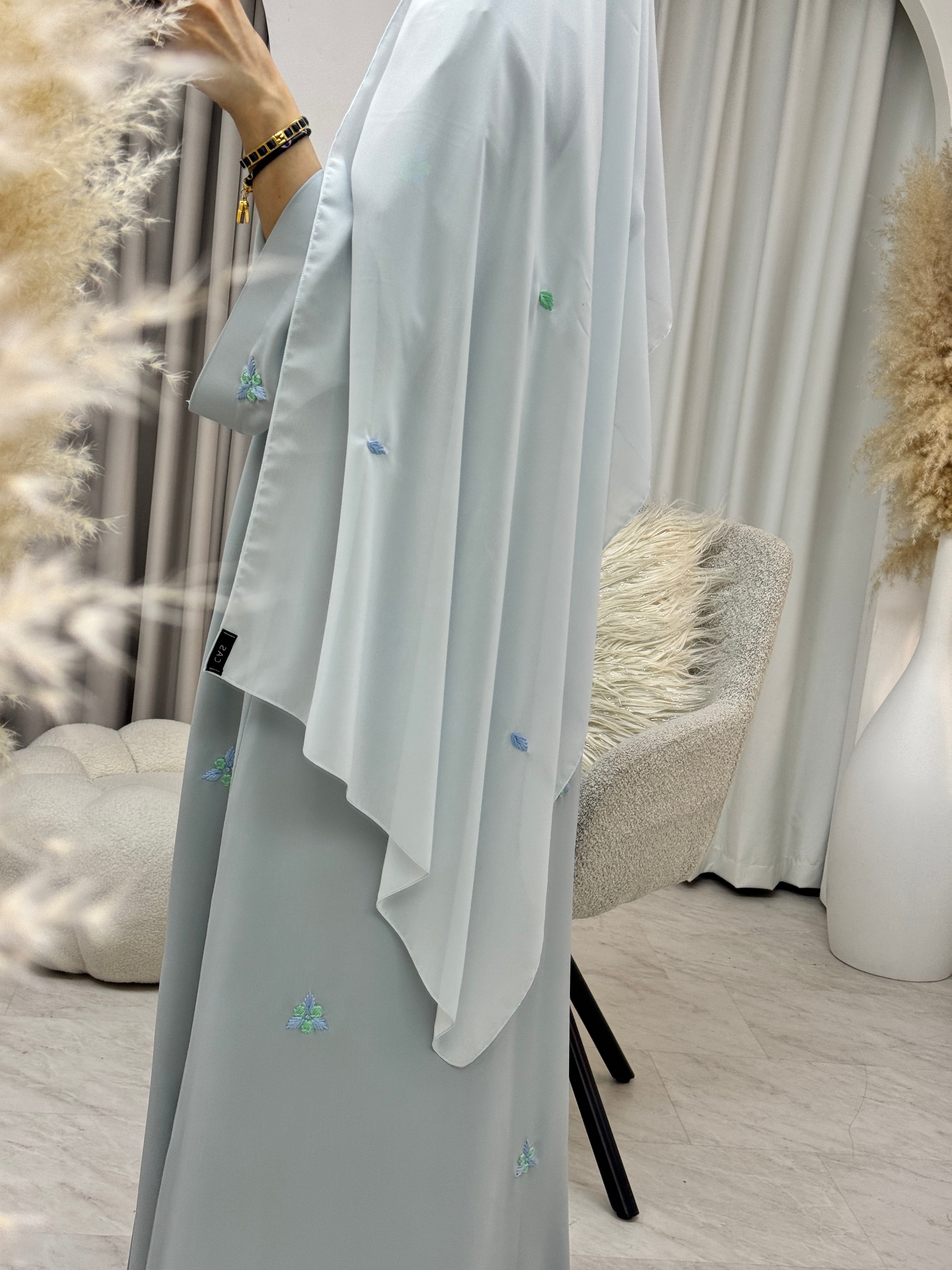C 1284-02 Seafoam Sky Embroidered Abaya