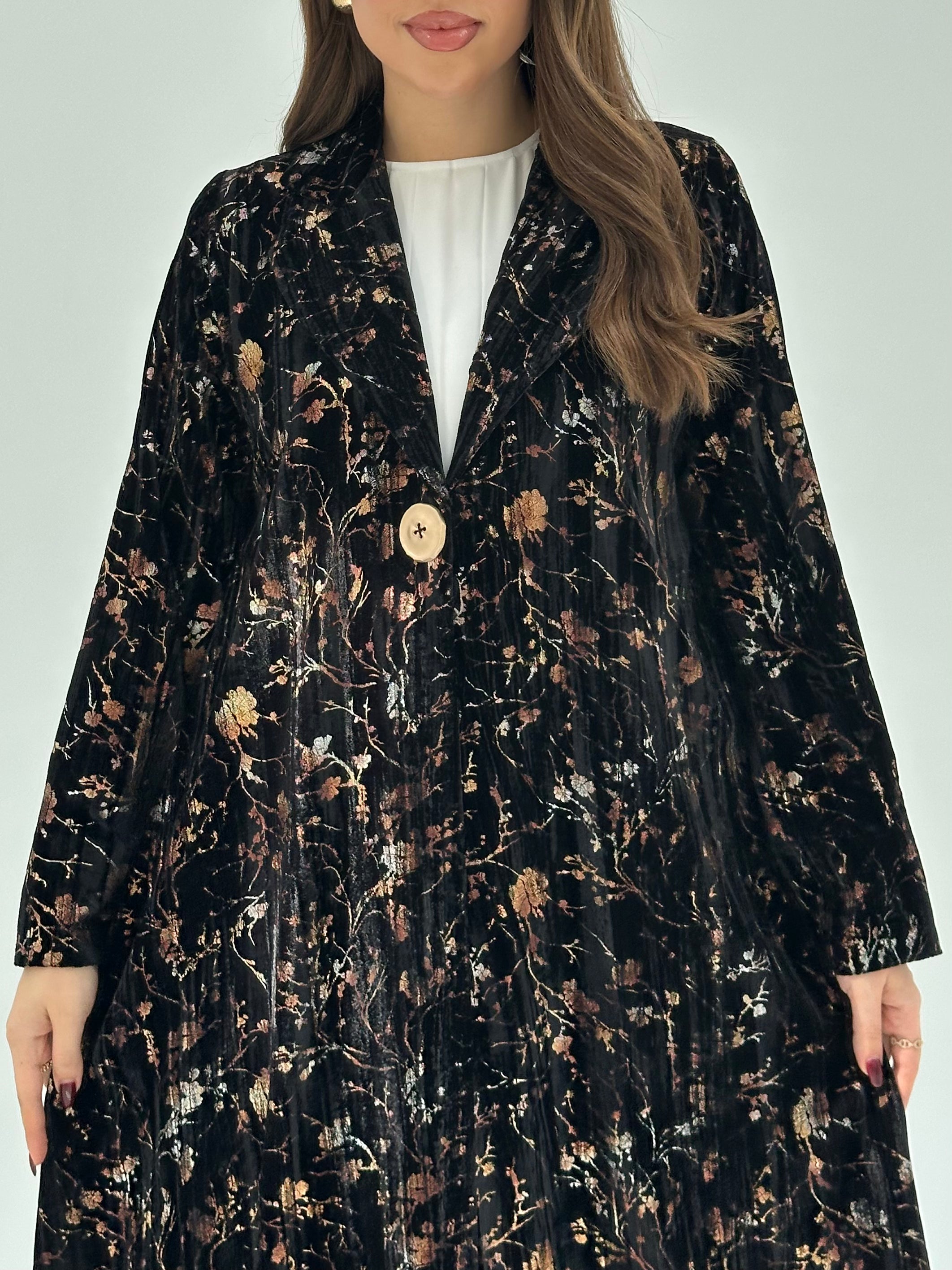 C 1743 Black Printed Velvet Abaya