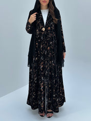 C 1743 Black Printed Velvet Abaya