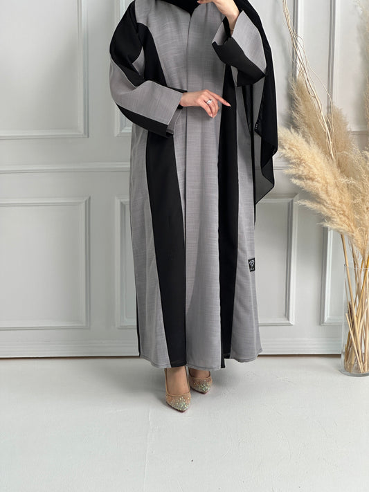 C-Black-Grey-Summer-Linen-Abaya-Set