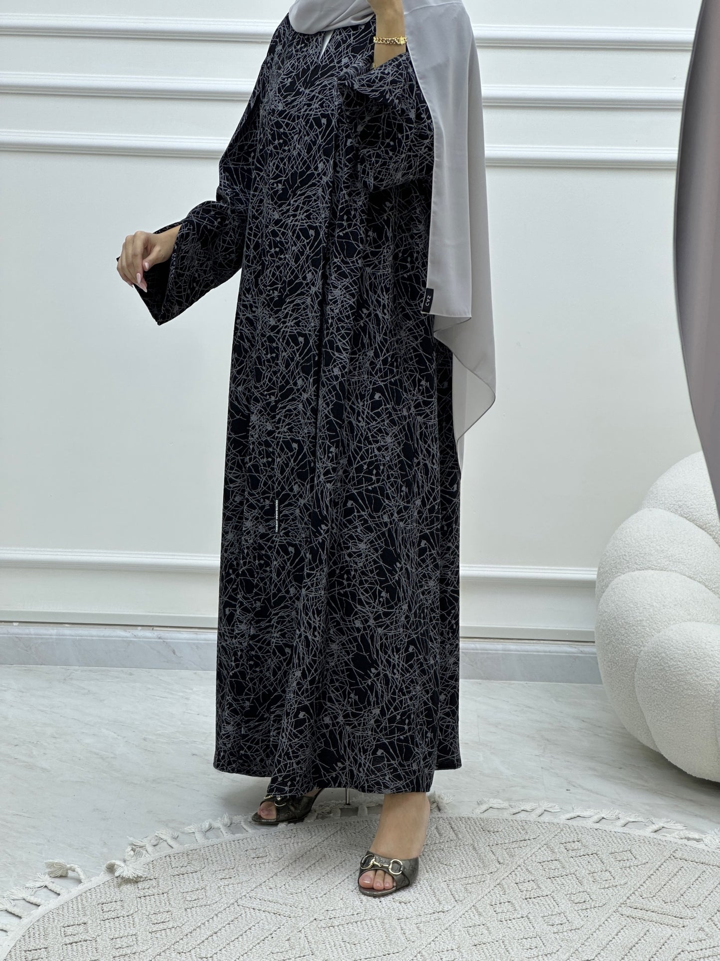 C Web Print Budget Grey Abaya