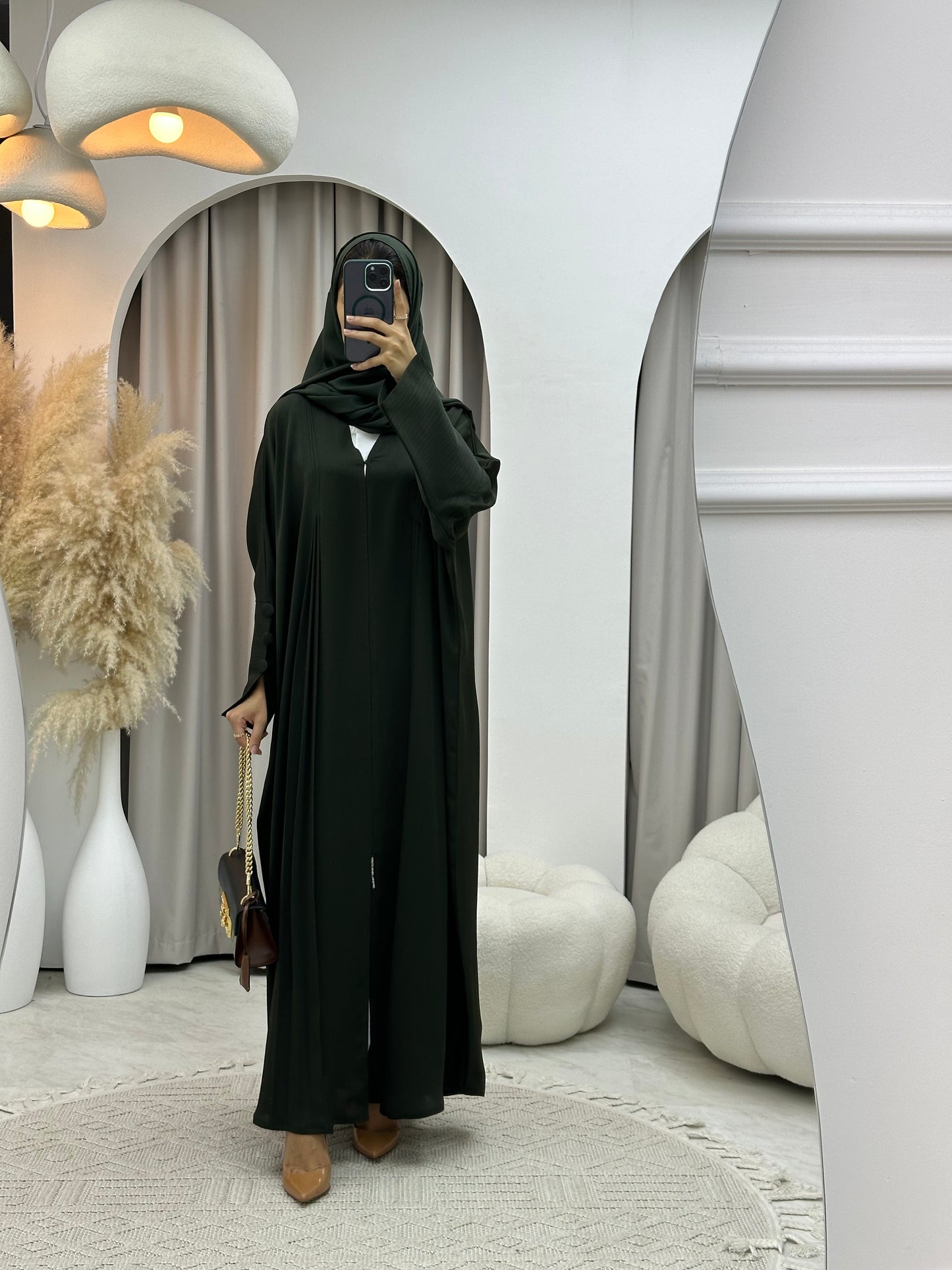 C 0138 Olive Pleats Bisht Abaya