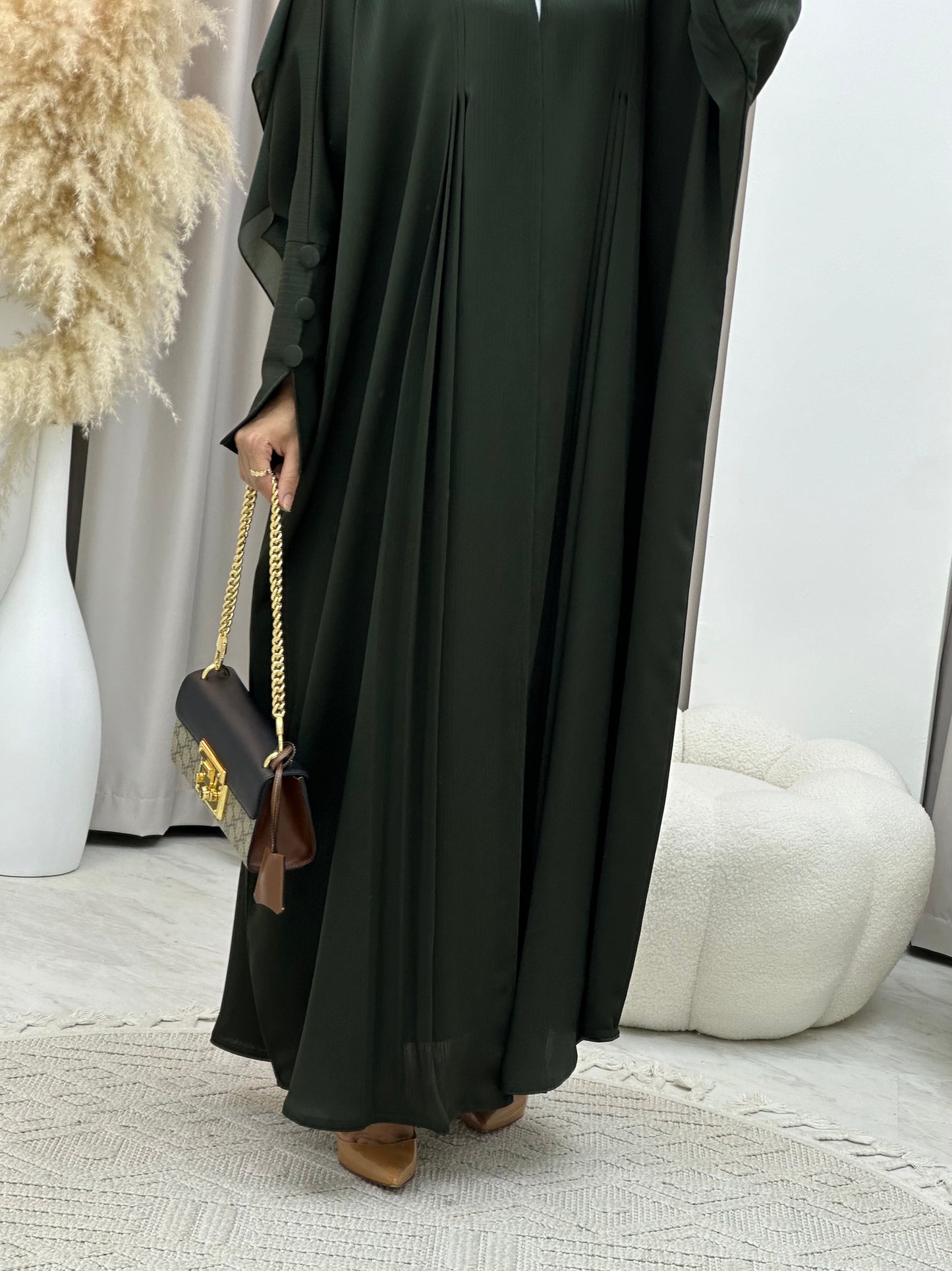 C 0138 Olive Pleats Bisht Abaya