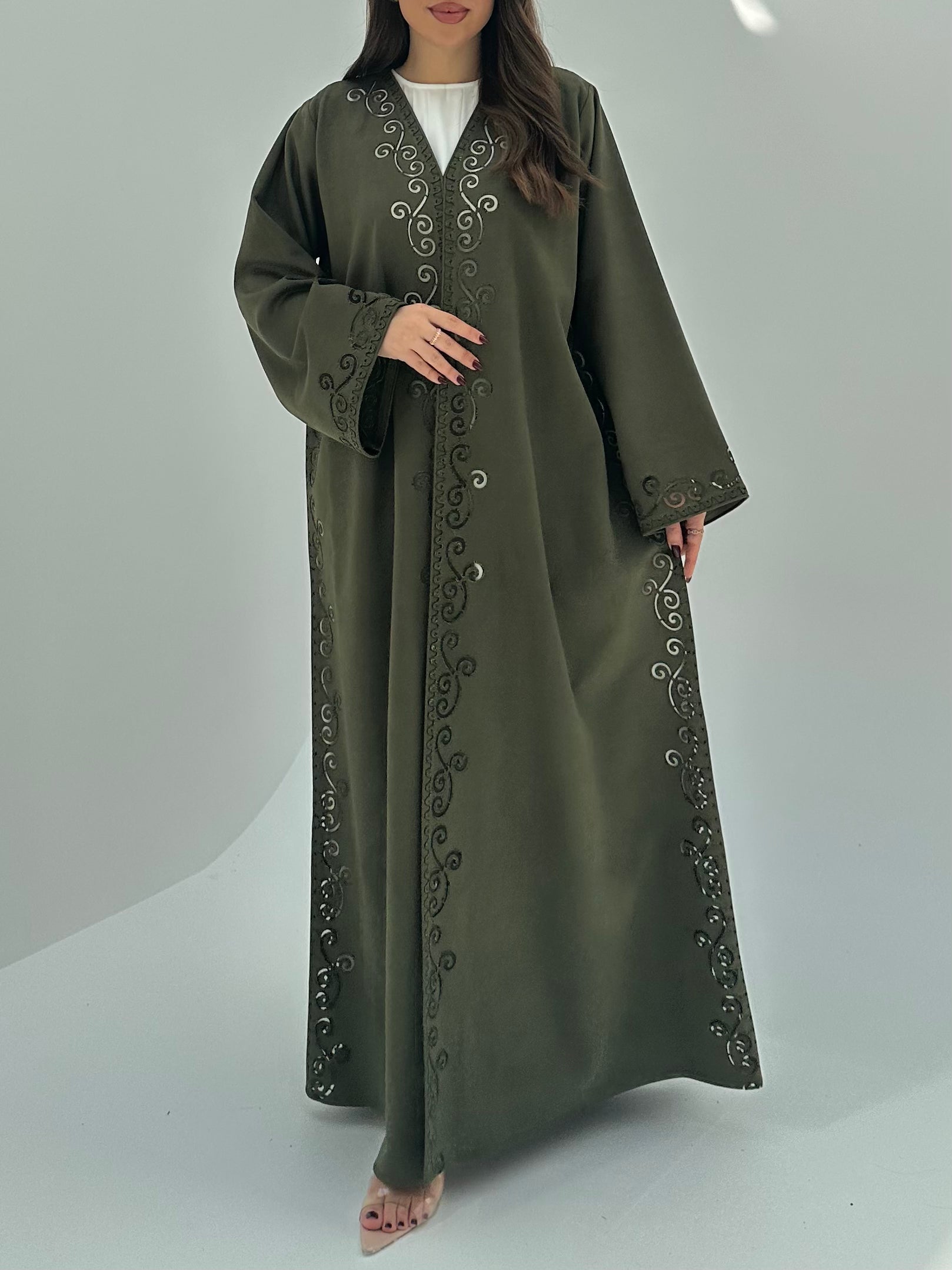 C 1745 Olive Lasercut Abaya