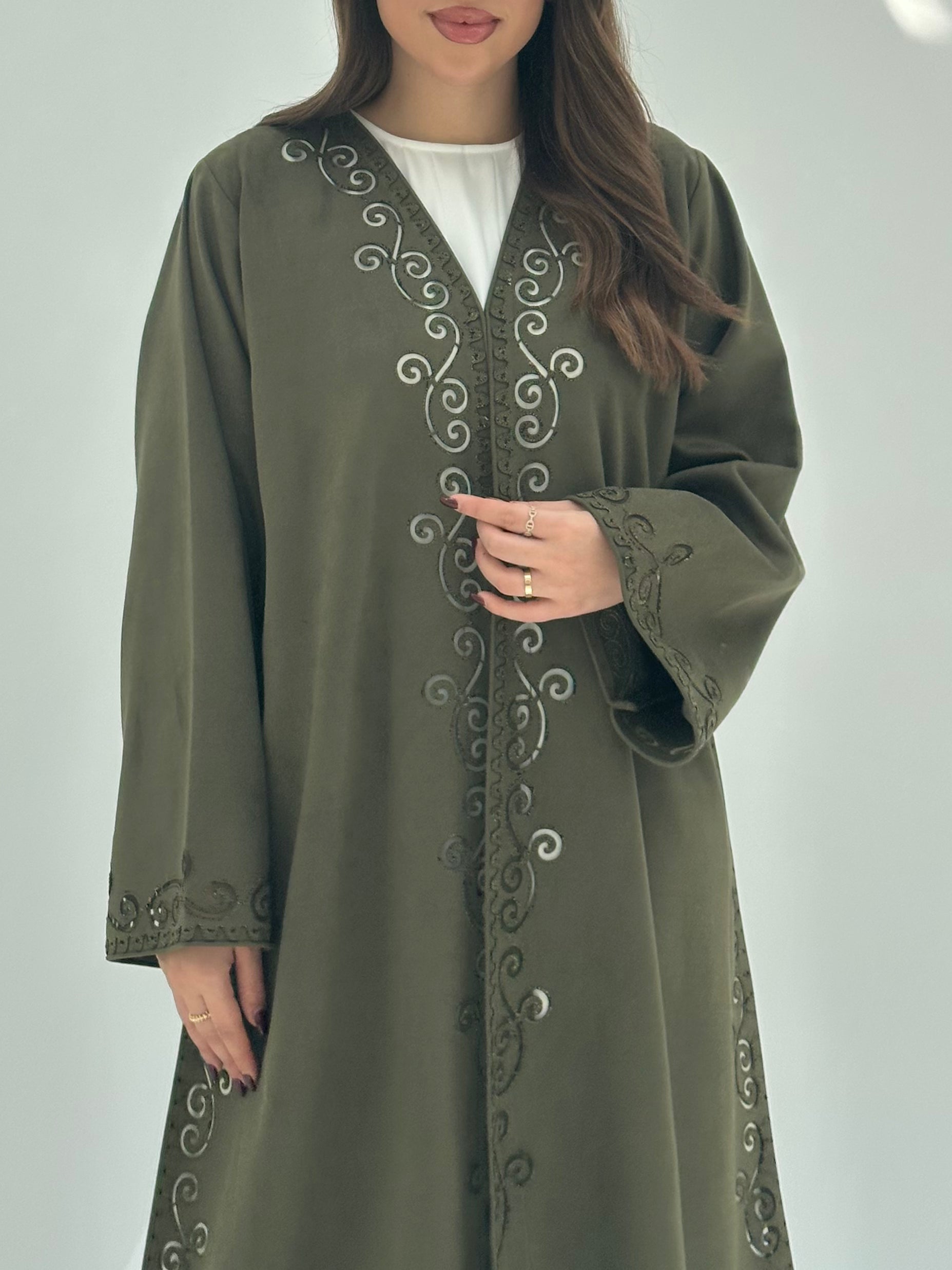 C 1745 Olive Lasercut Abaya