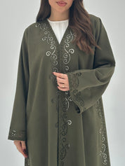 C 1745 Olive Lasercut Abaya