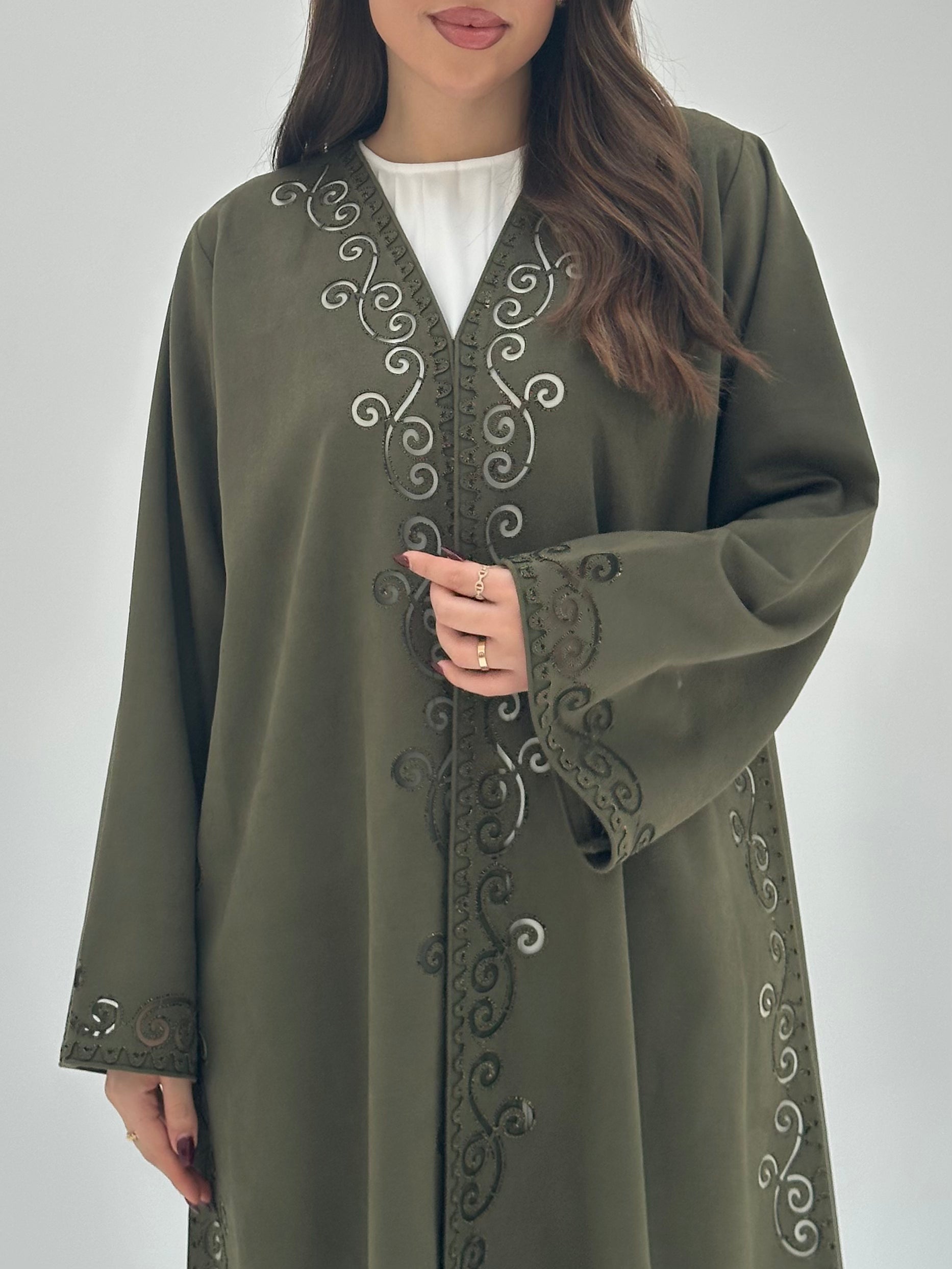 C 1745 Olive Lasercut Abaya
