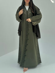 C 1745 Olive Lasercut Abaya