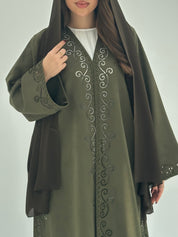 C 1745 Olive Lasercut Abaya