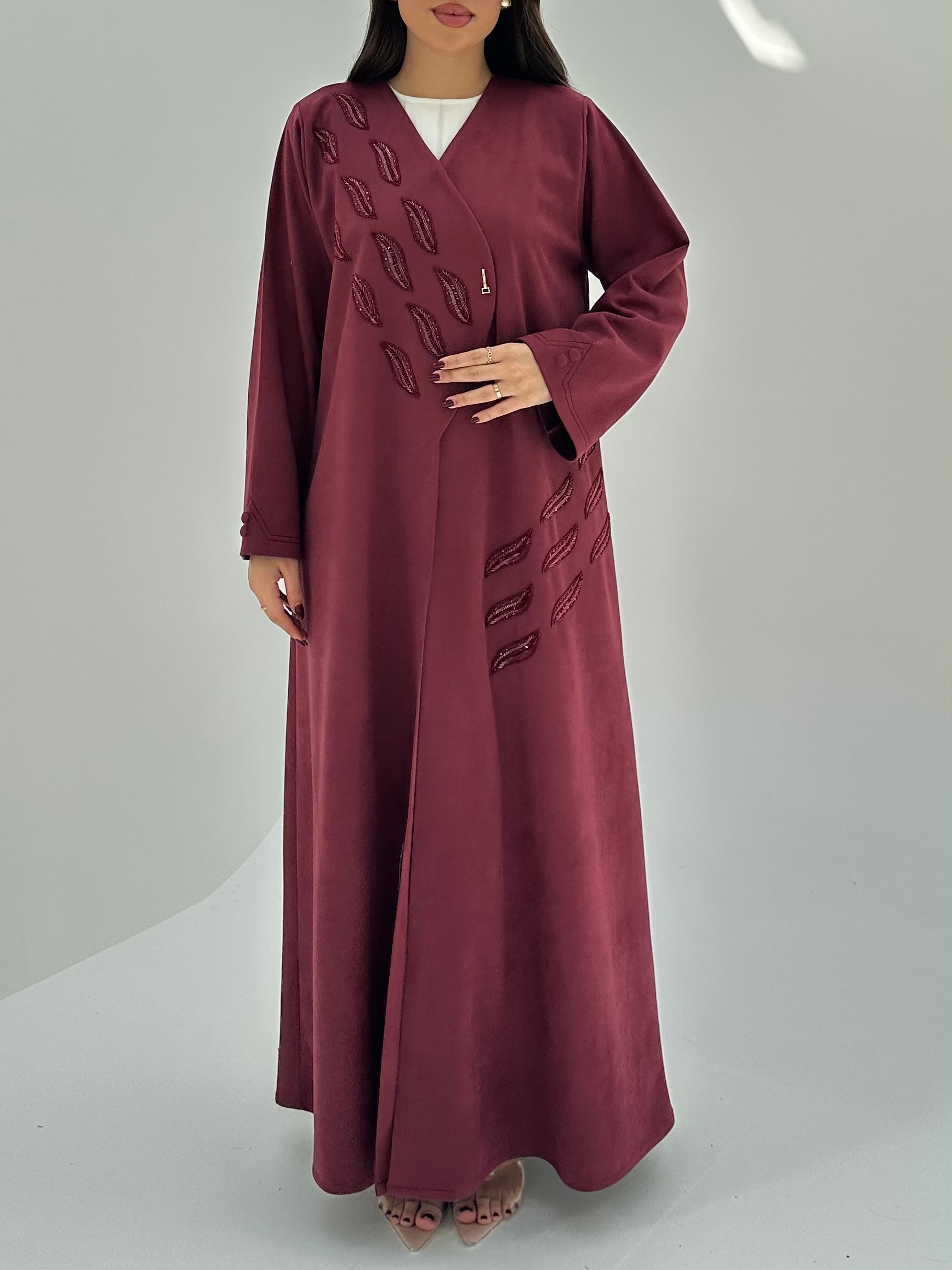 C 1746 Maroon Beaded Abaya