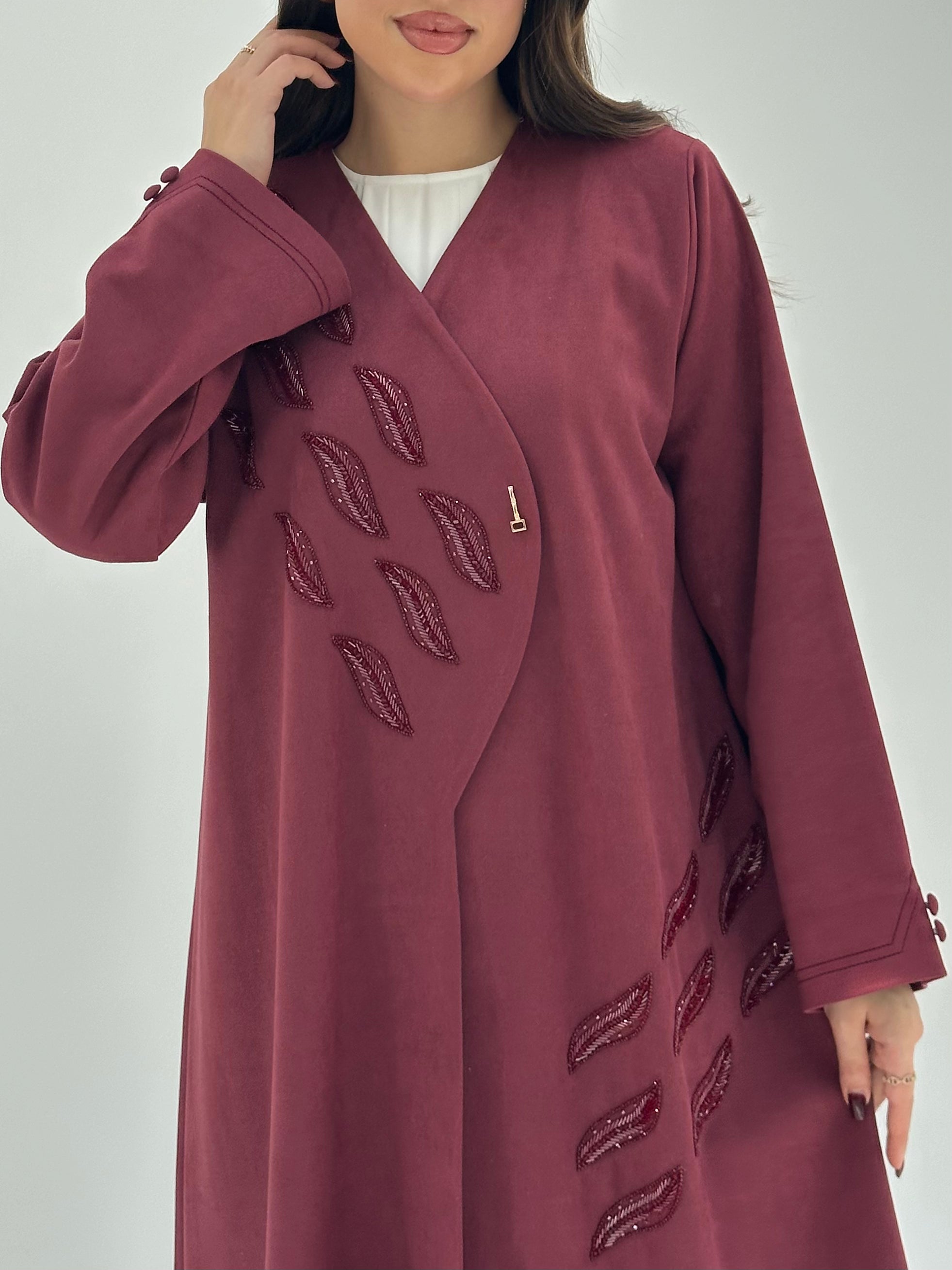 C 1746 Maroon Beaded Abaya