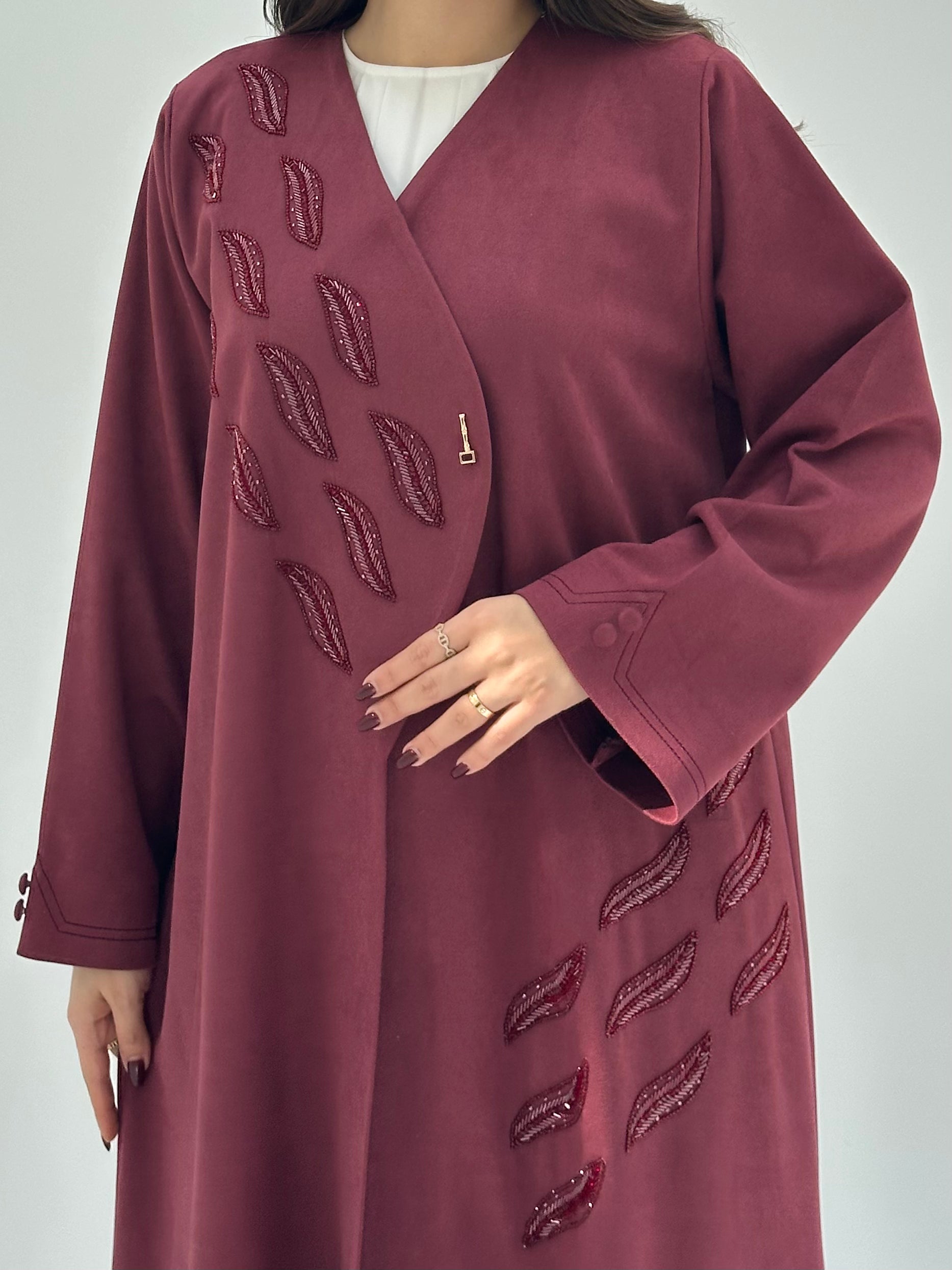 C 1746 Maroon Beaded Abaya