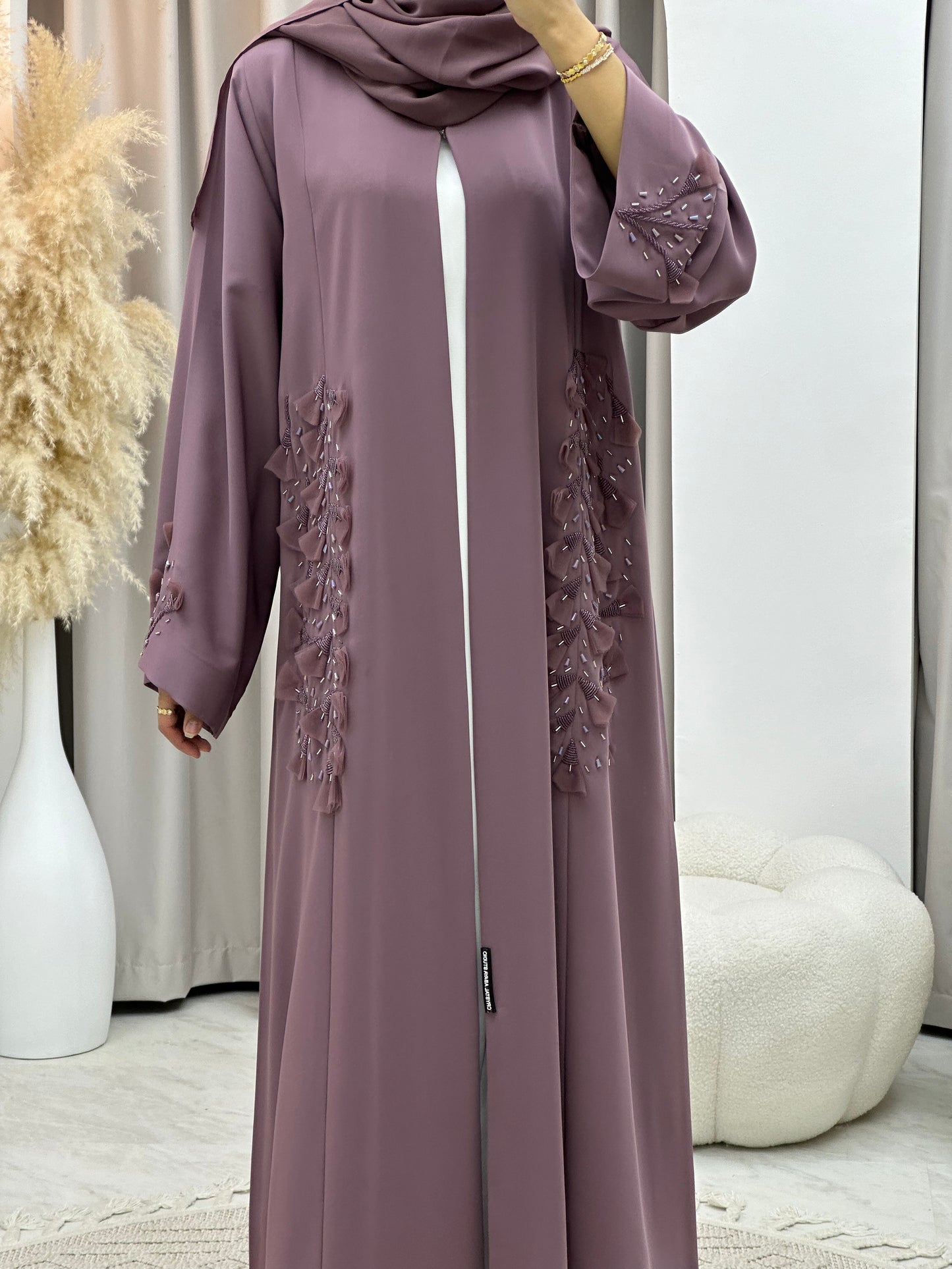 C 0137  Purple Floral Beaded Abaya