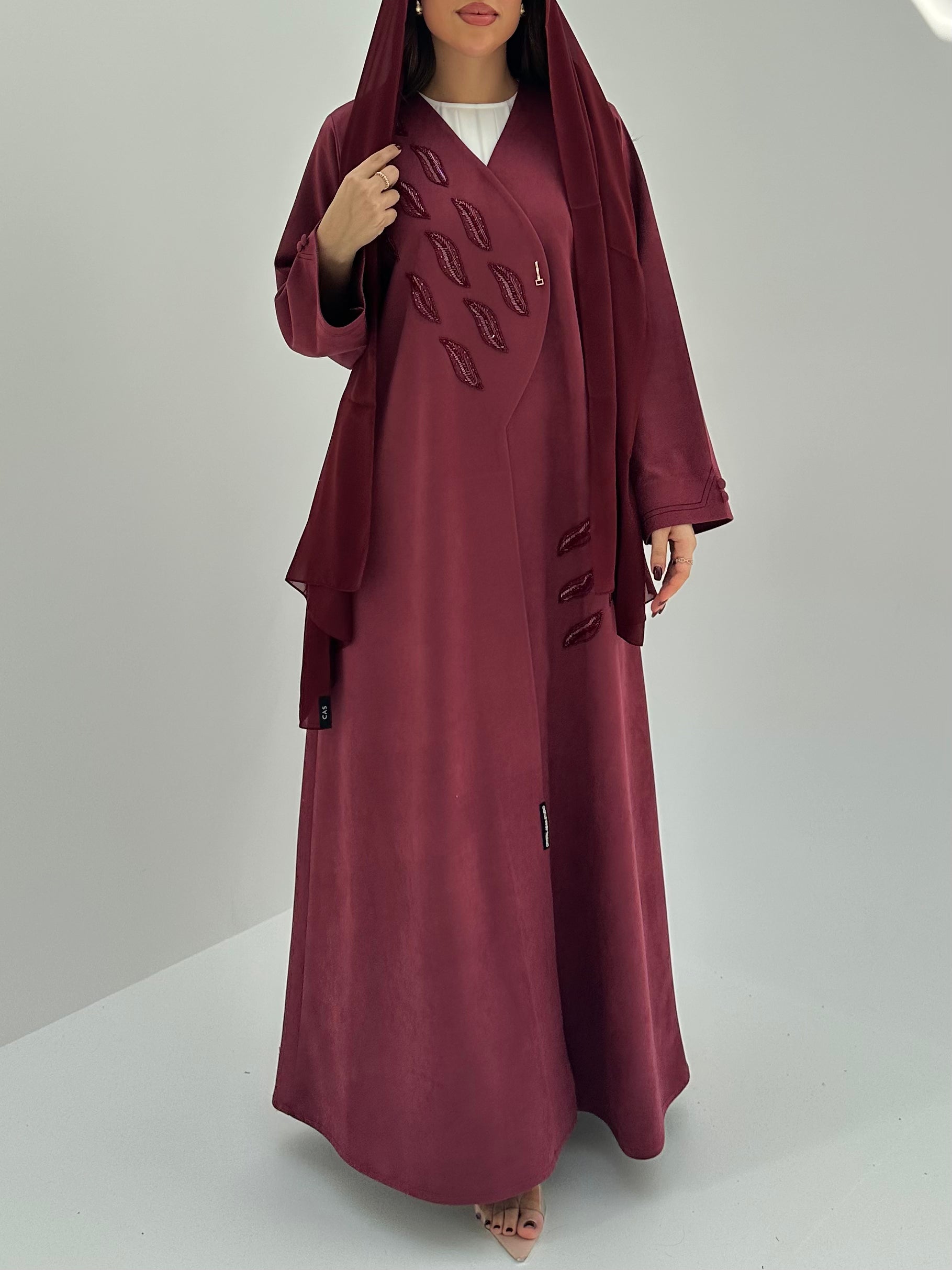 C 1746 Maroon Beaded Abaya