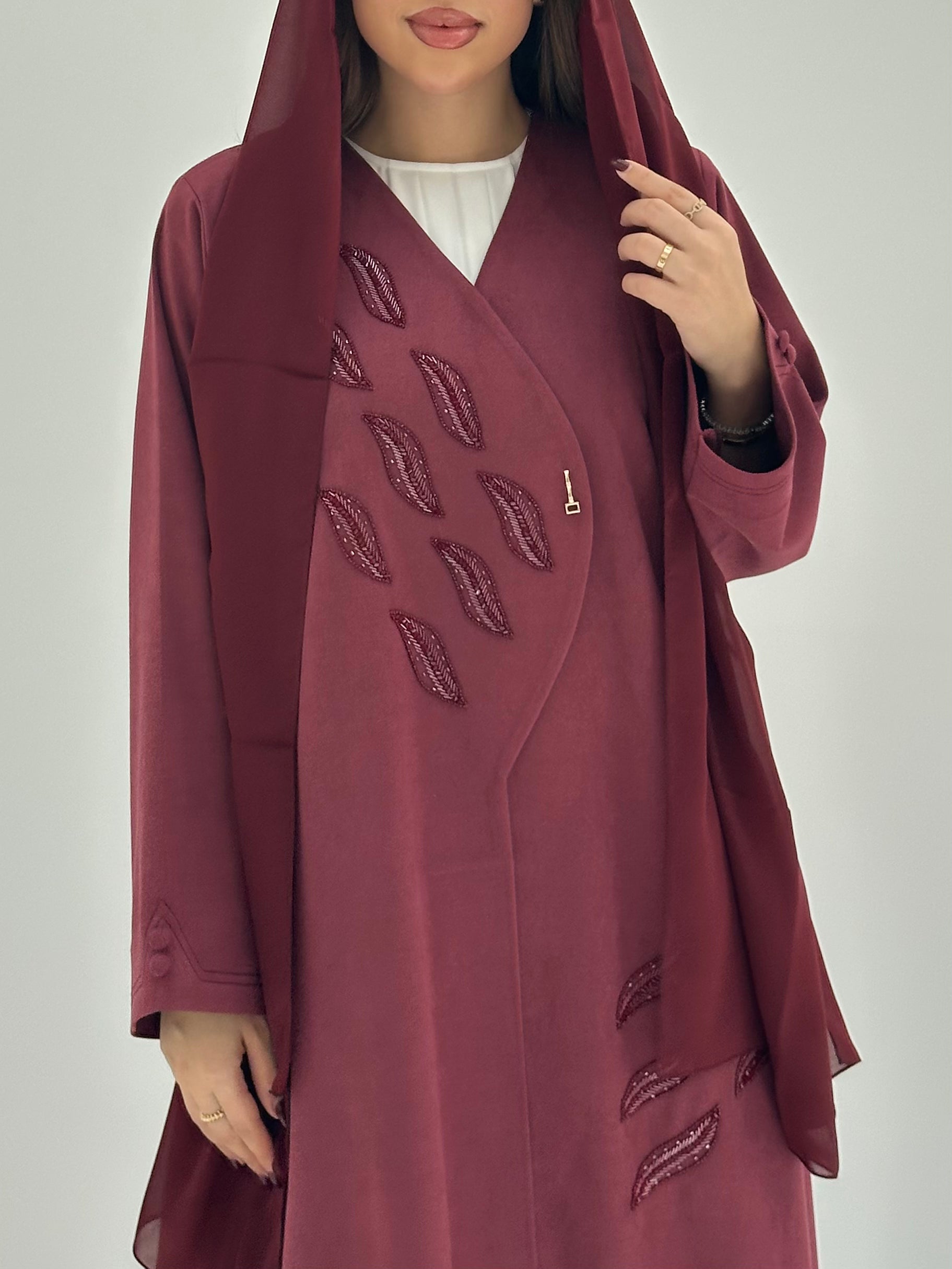 C 1746 Maroon Beaded Abaya