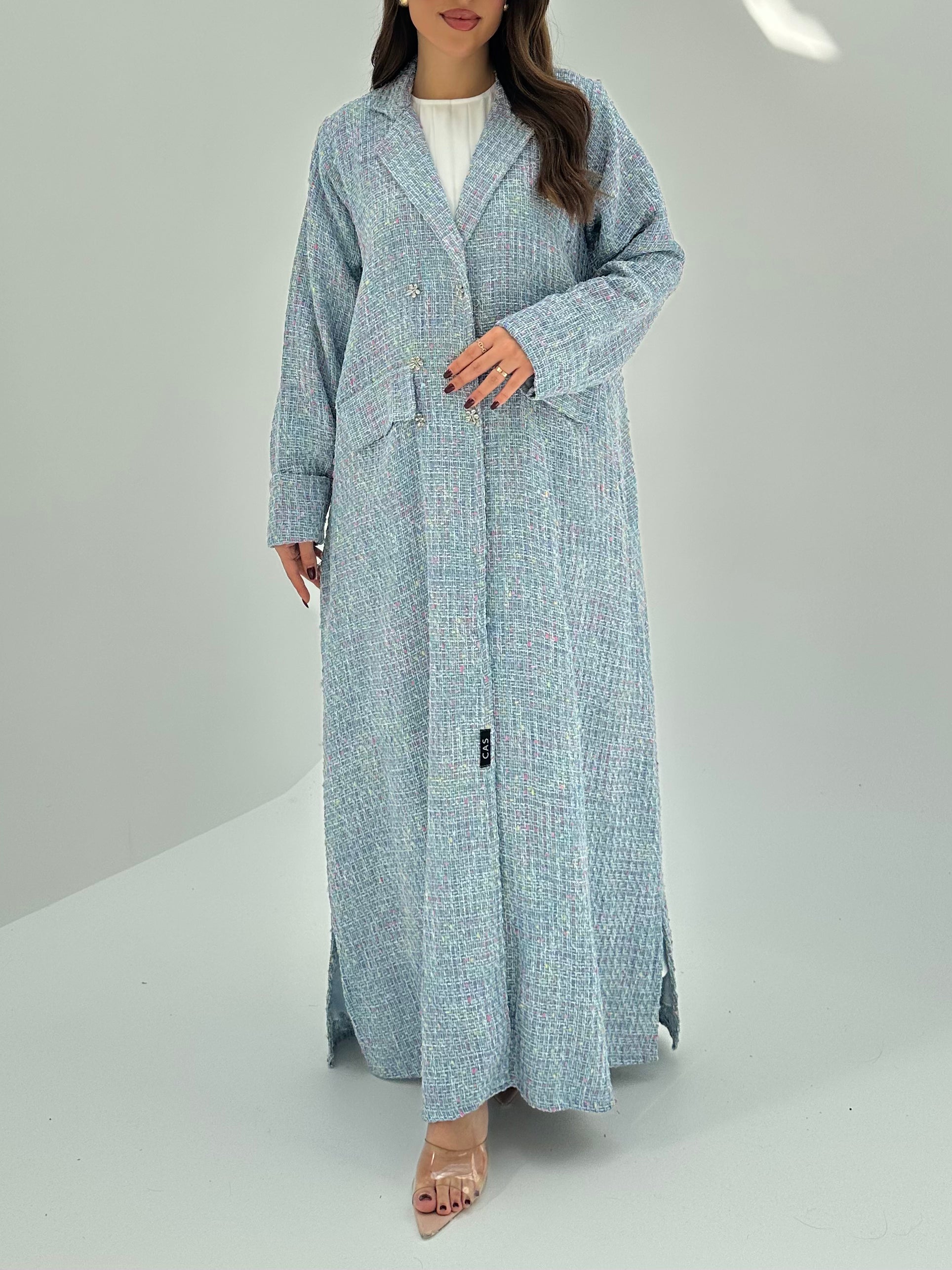 C 1747 Sky Blue Tweed Abaya