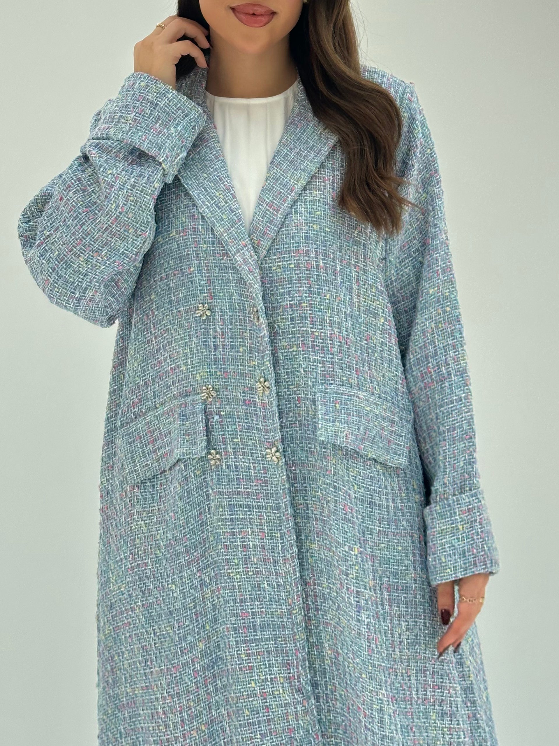 C 1747 Sky Blue Tweed Abaya