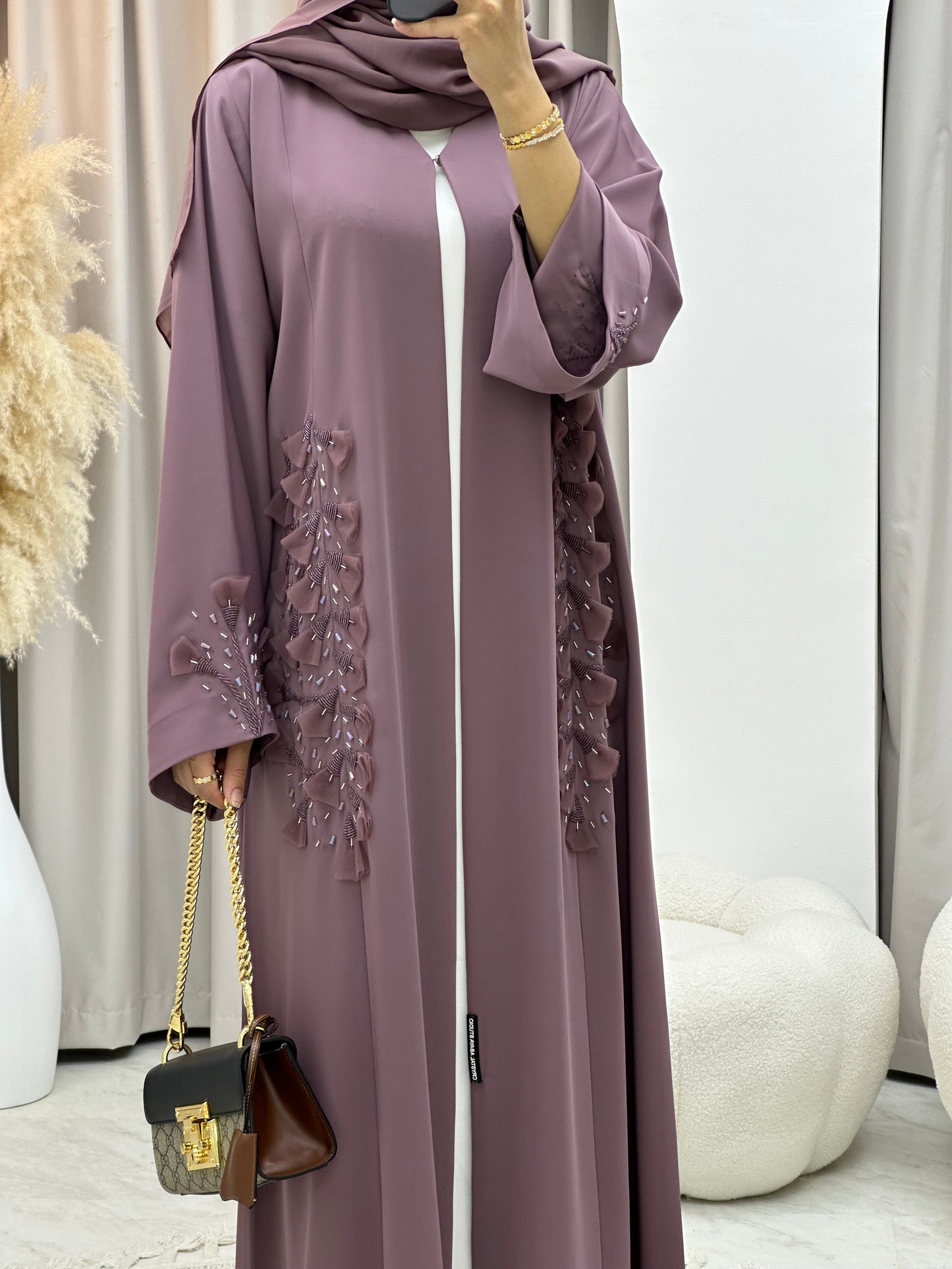 C 0137  Purple Floral Beaded Abaya