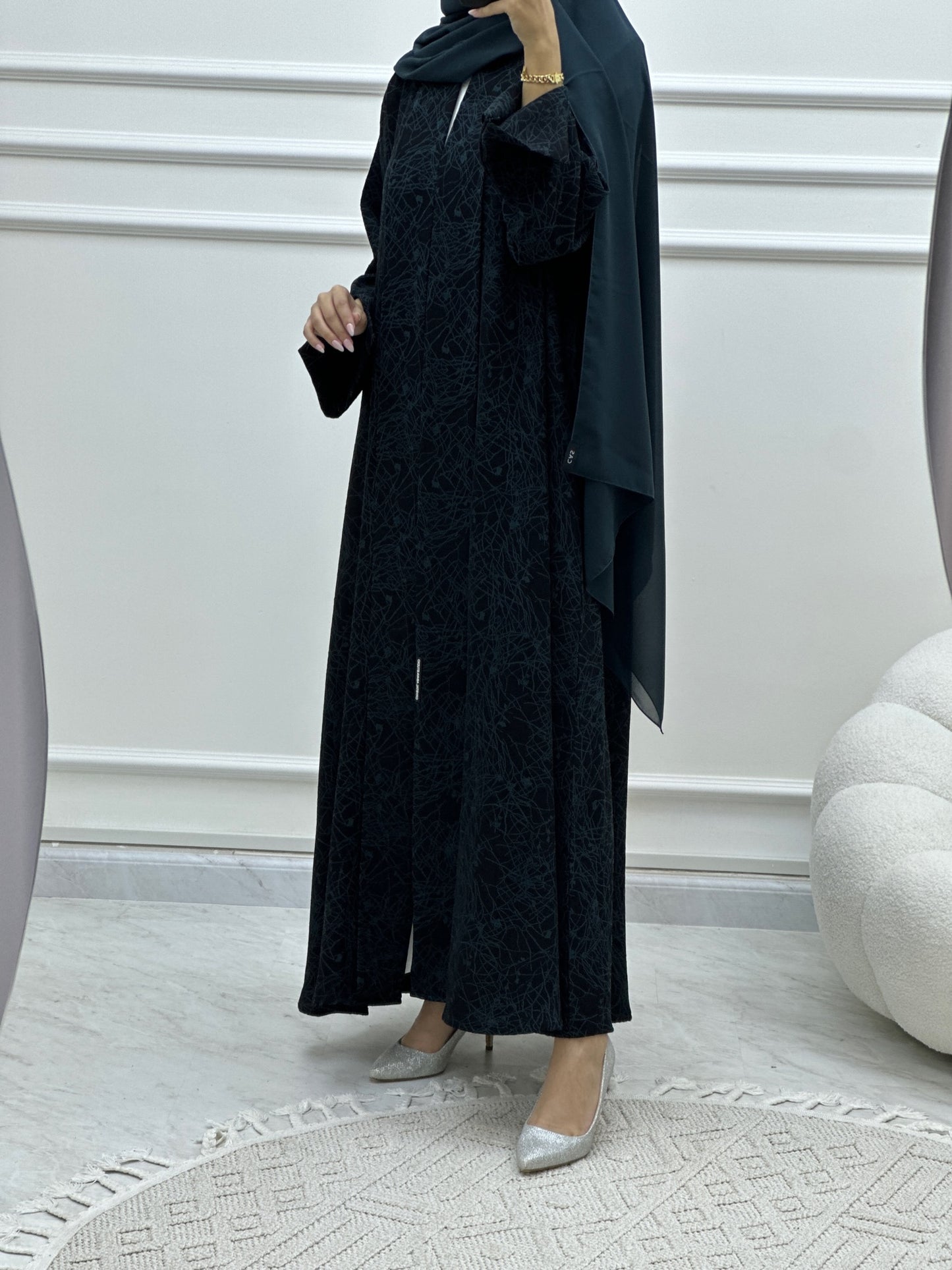 C Web Print Budget Blue Abaya