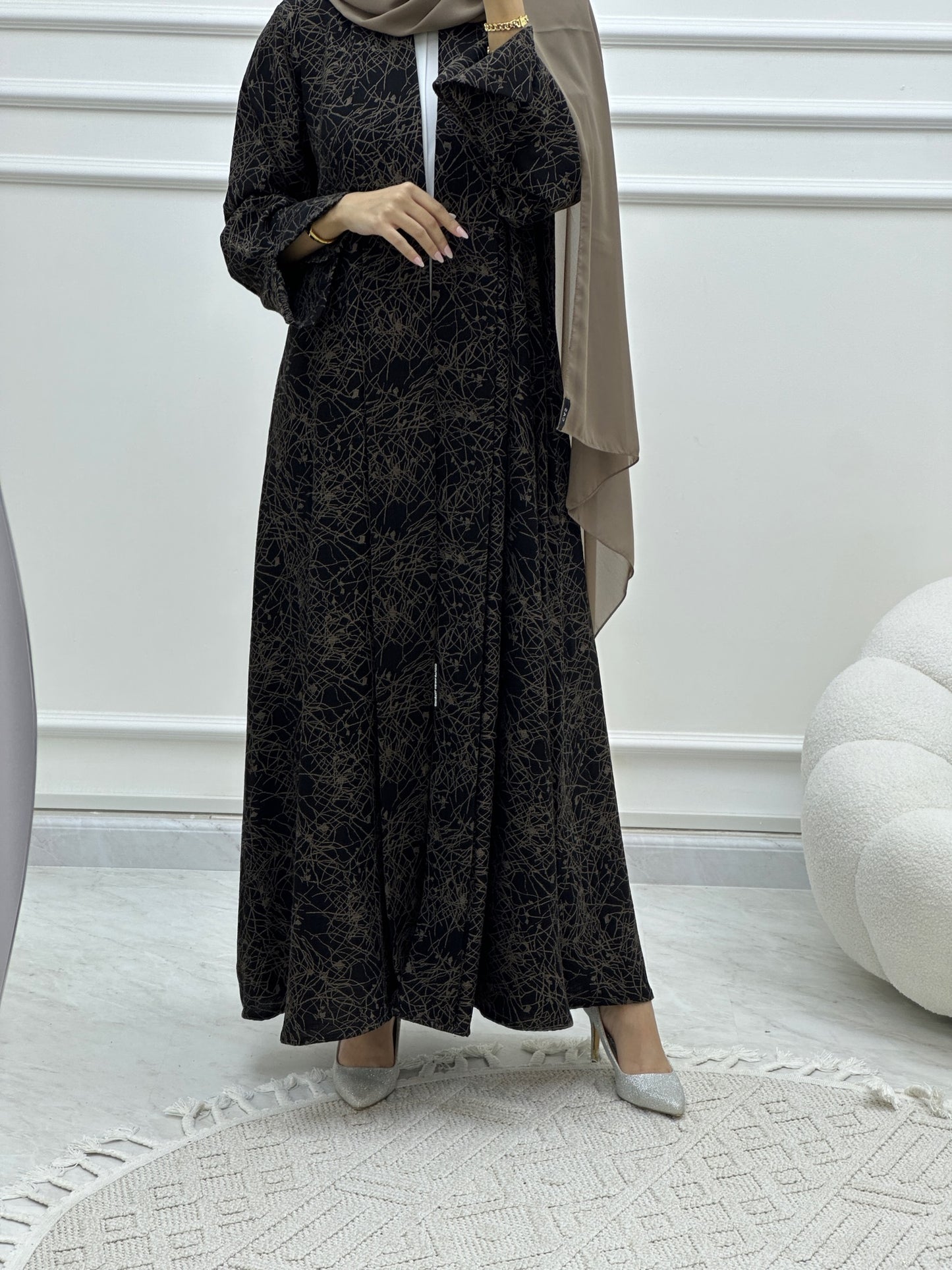 C RTW Web Print Budget Beige Abaya