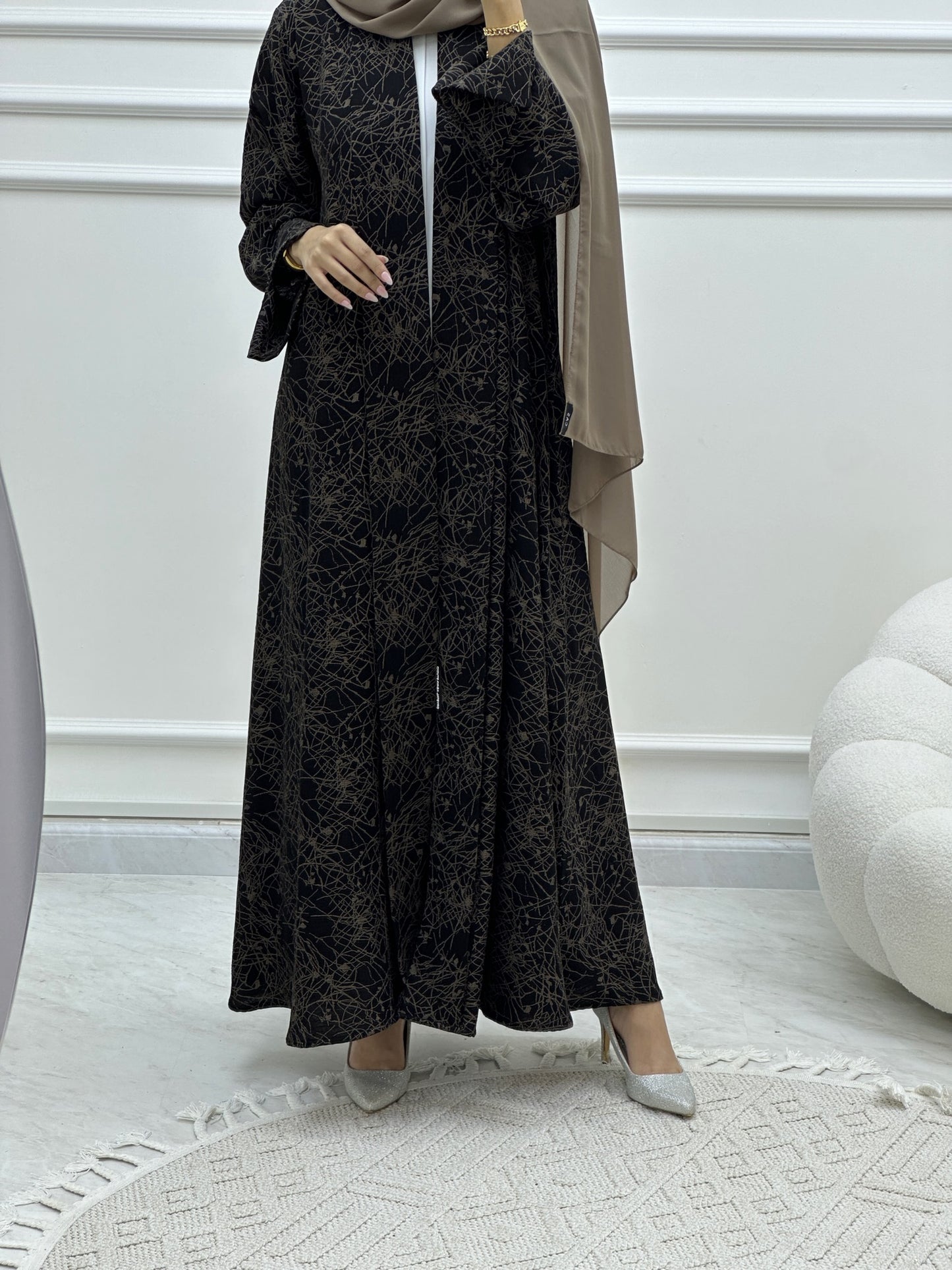 C RTW Web Print Budget Beige Abaya