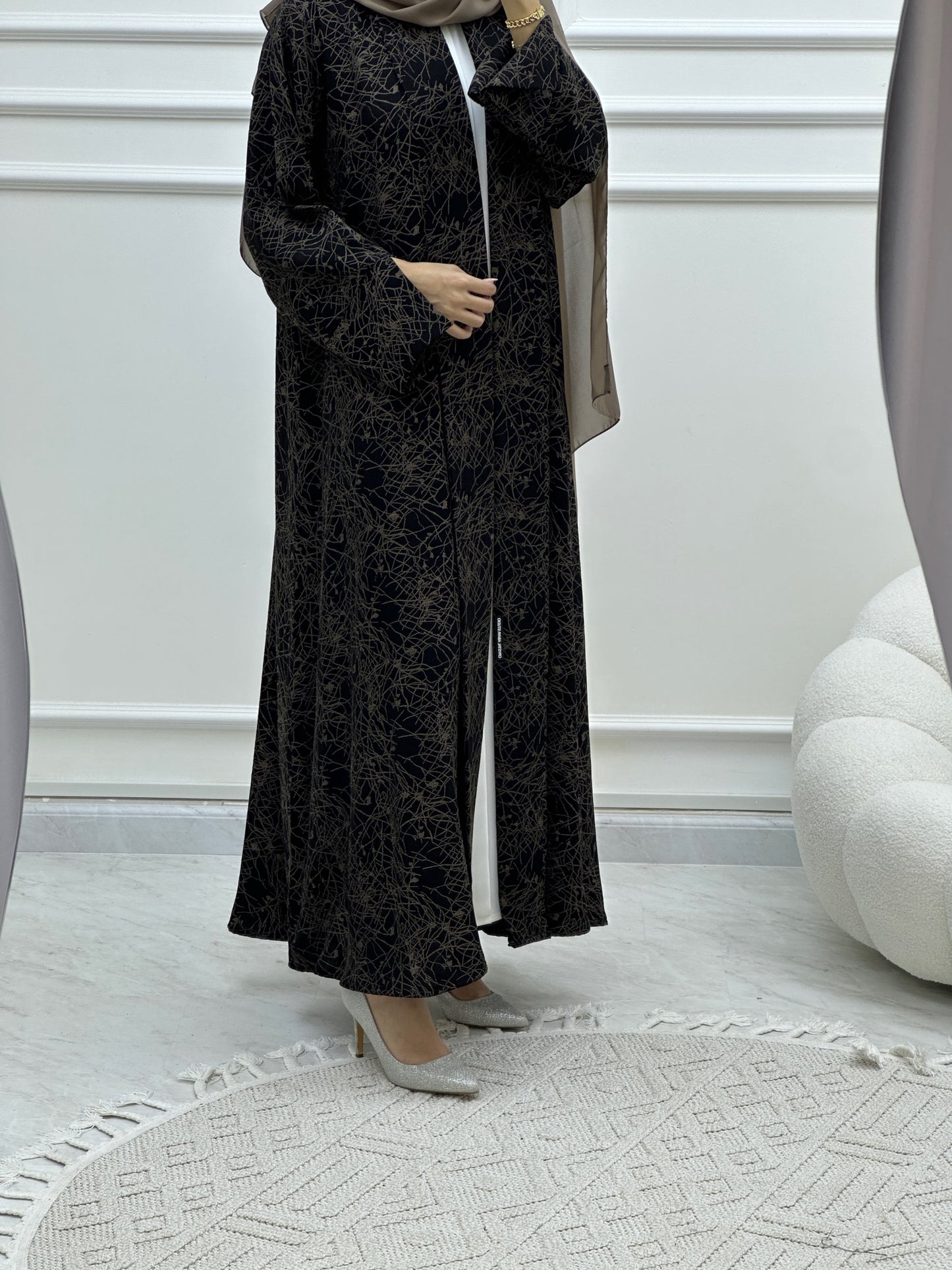 C RTW Web Print Budget Beige Abaya