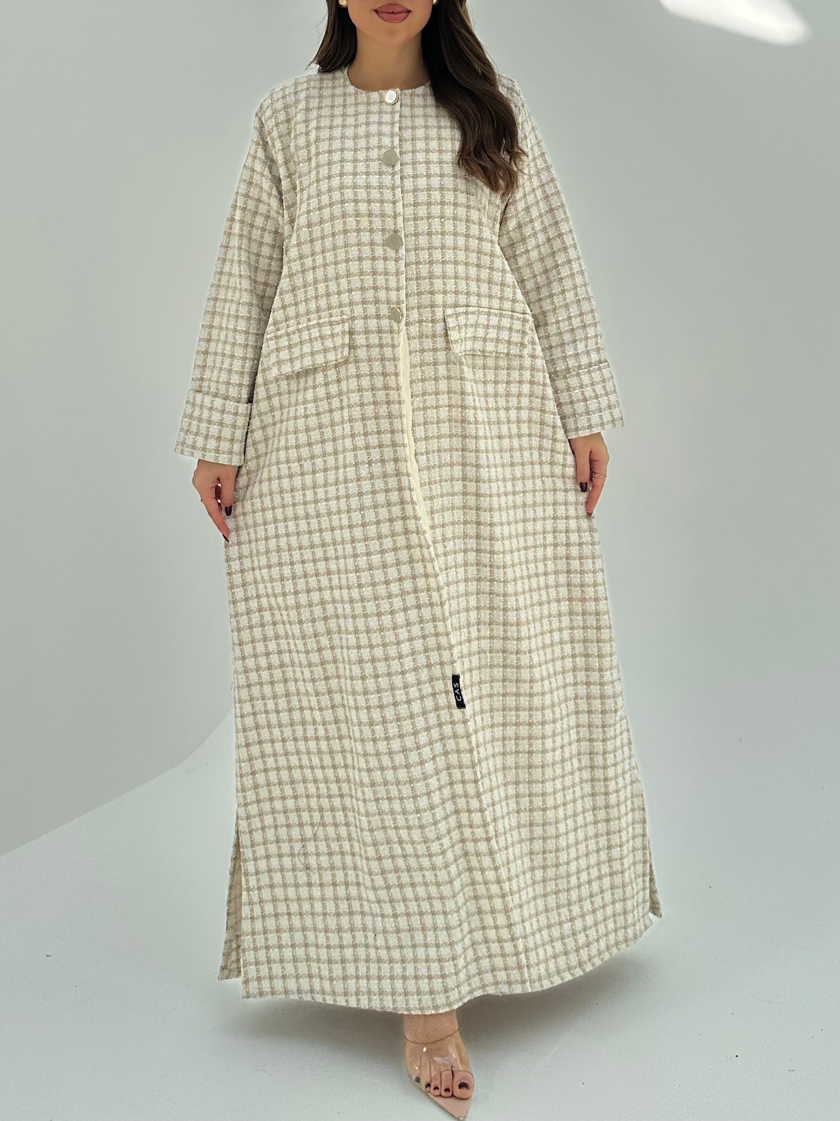 C 1750 Cream Brown Tweed Abaya
