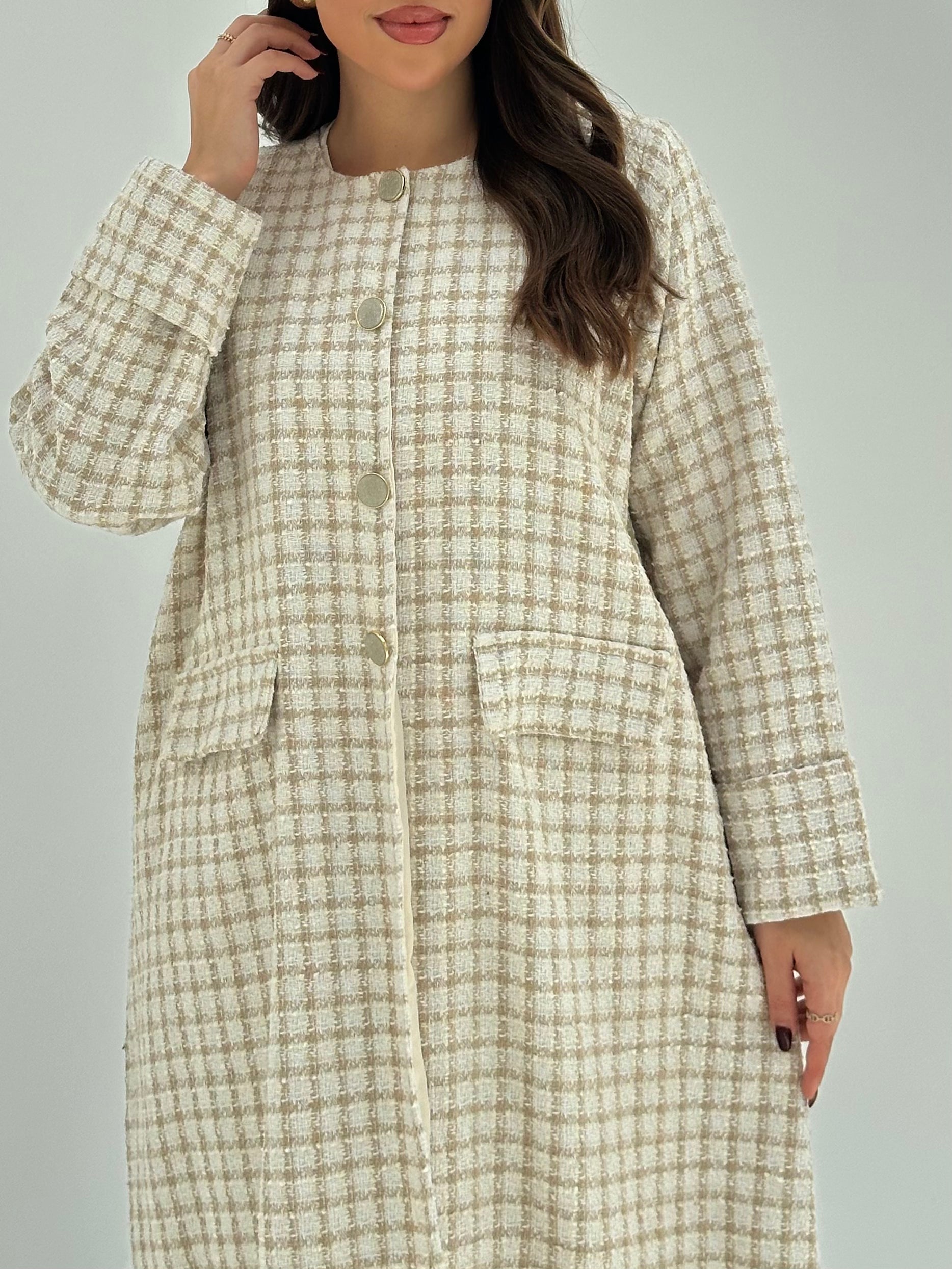 C 1750 Cream Brown Tweed Abaya