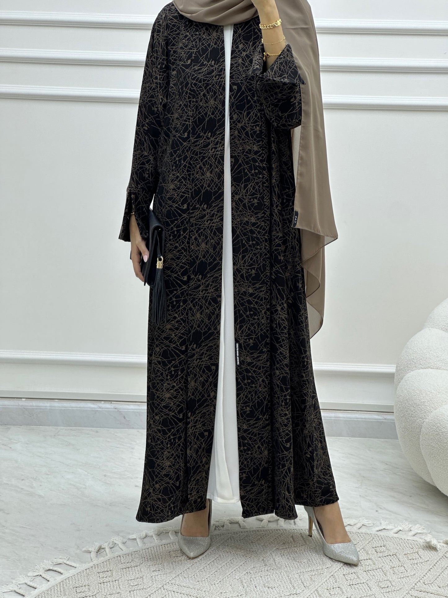 C RTW Web Print Budget Beige Abaya