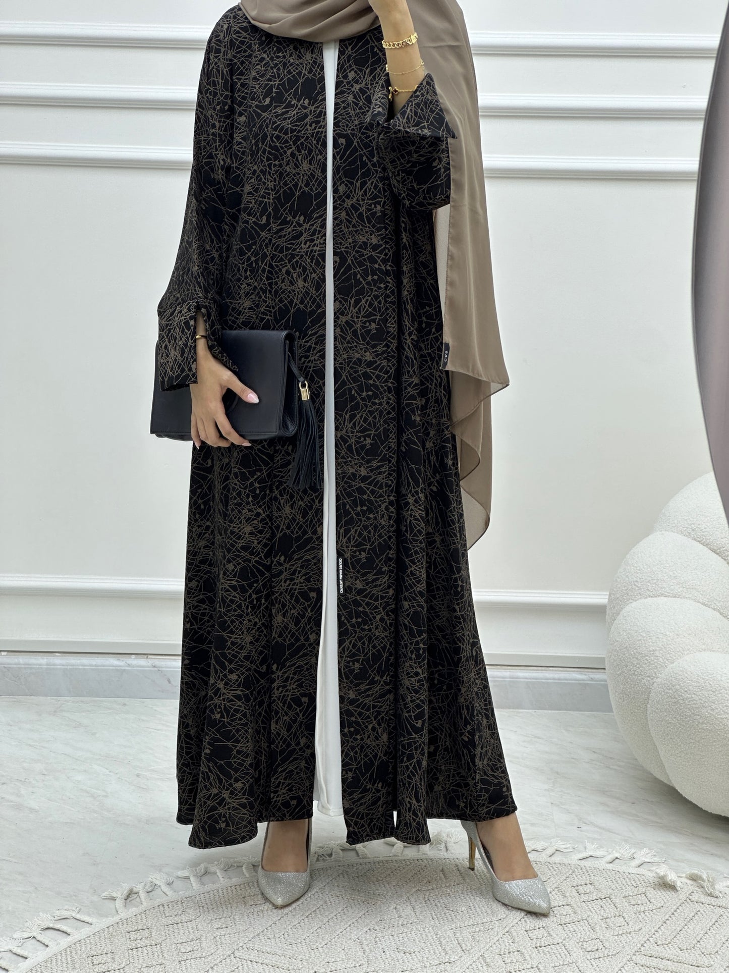 C RTW Web Print Budget Beige Abaya