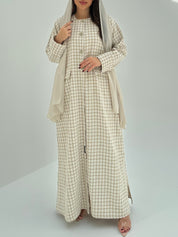 C 1750 Cream Brown Tweed Abaya