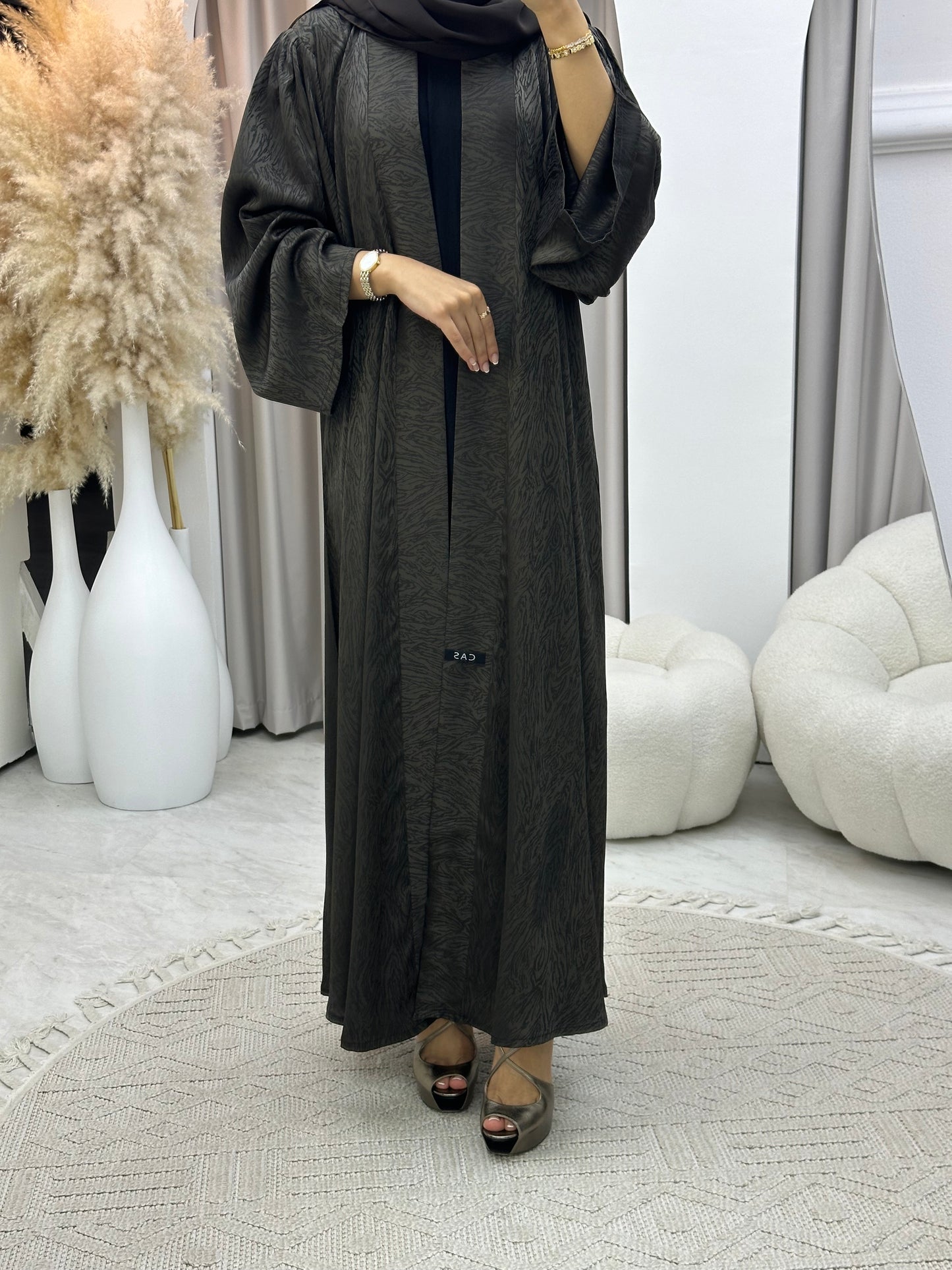 C 0325-05 Olive Moire Printed Abaya