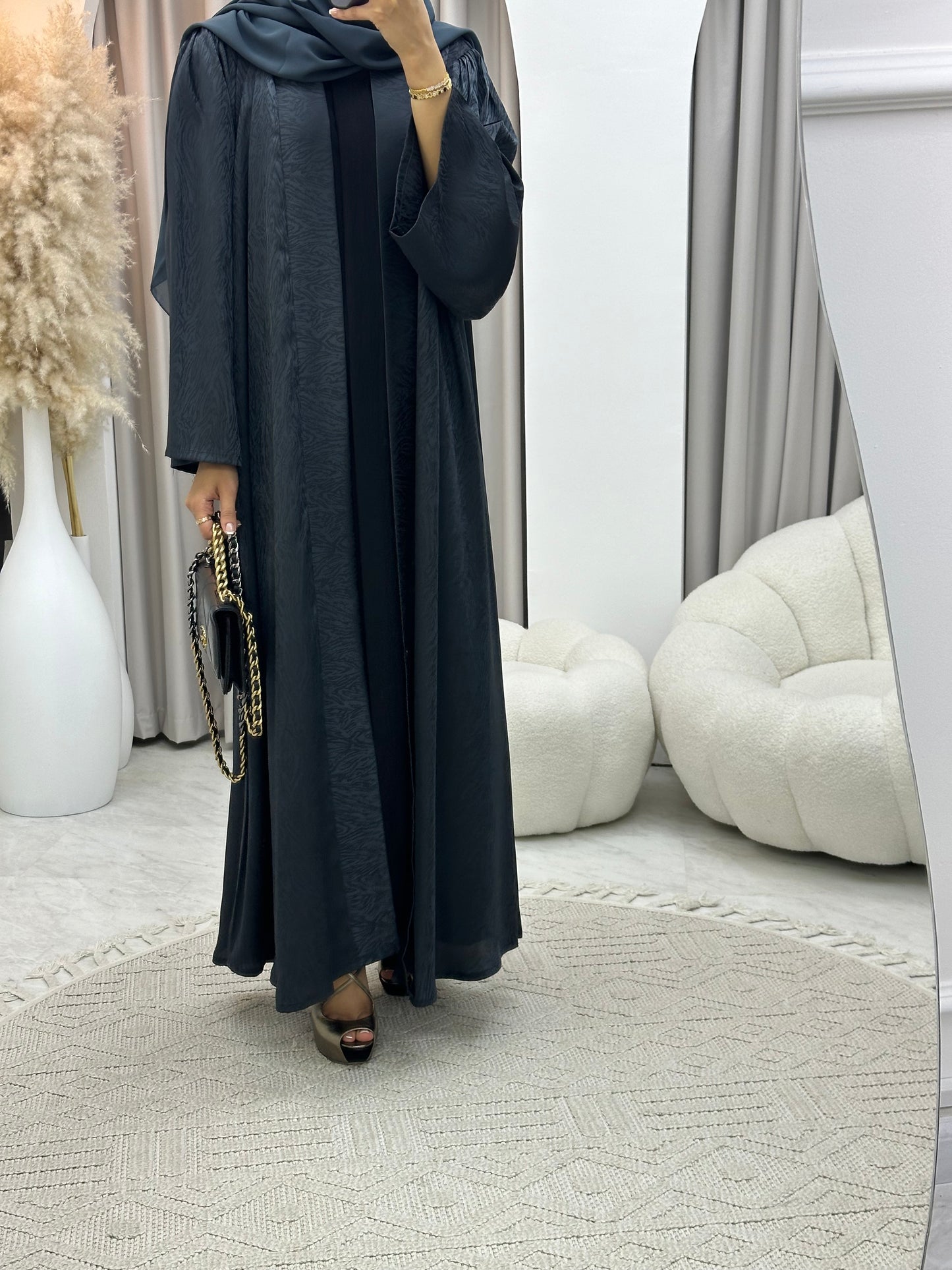 C 0325-03 Dark Grey Moire Printed Abaya