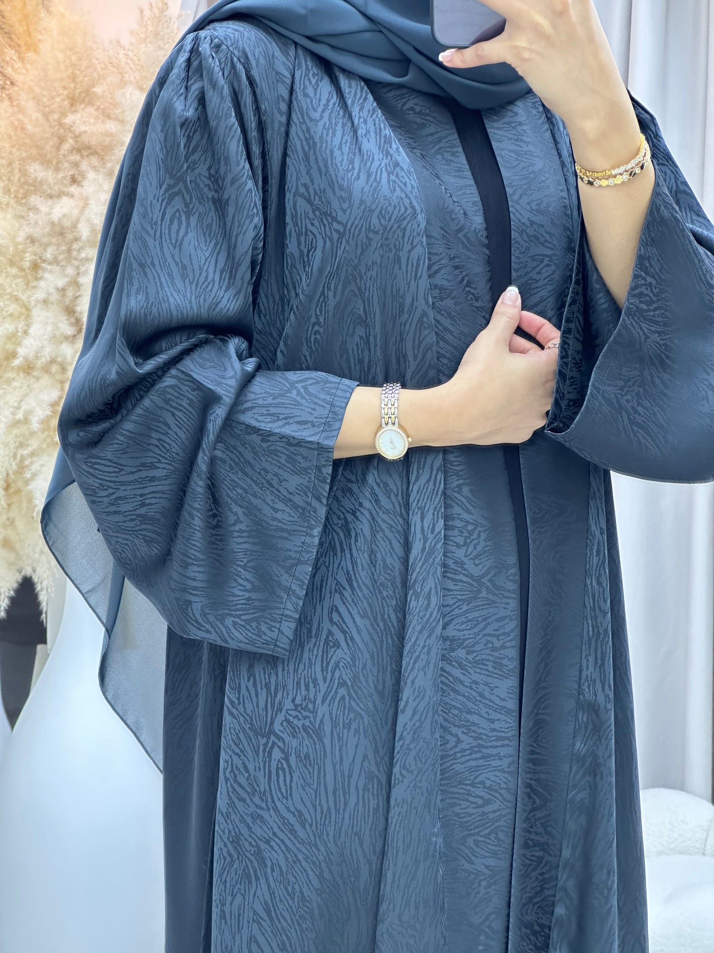 C 0325-03 Dark Grey Moire Printed Abaya